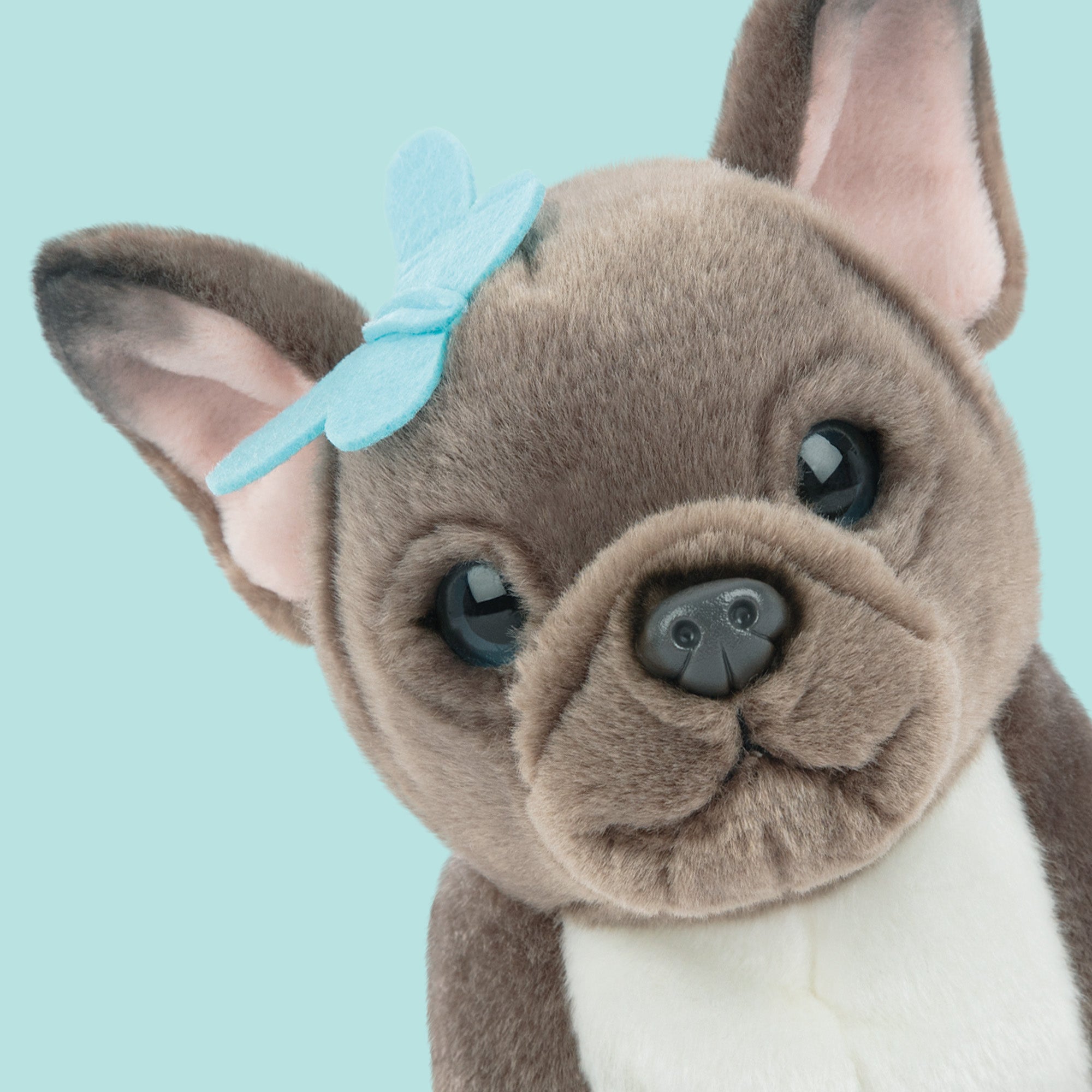 Pluche knuffelhond Franse Bulldog 23cm  - Set met koffertje