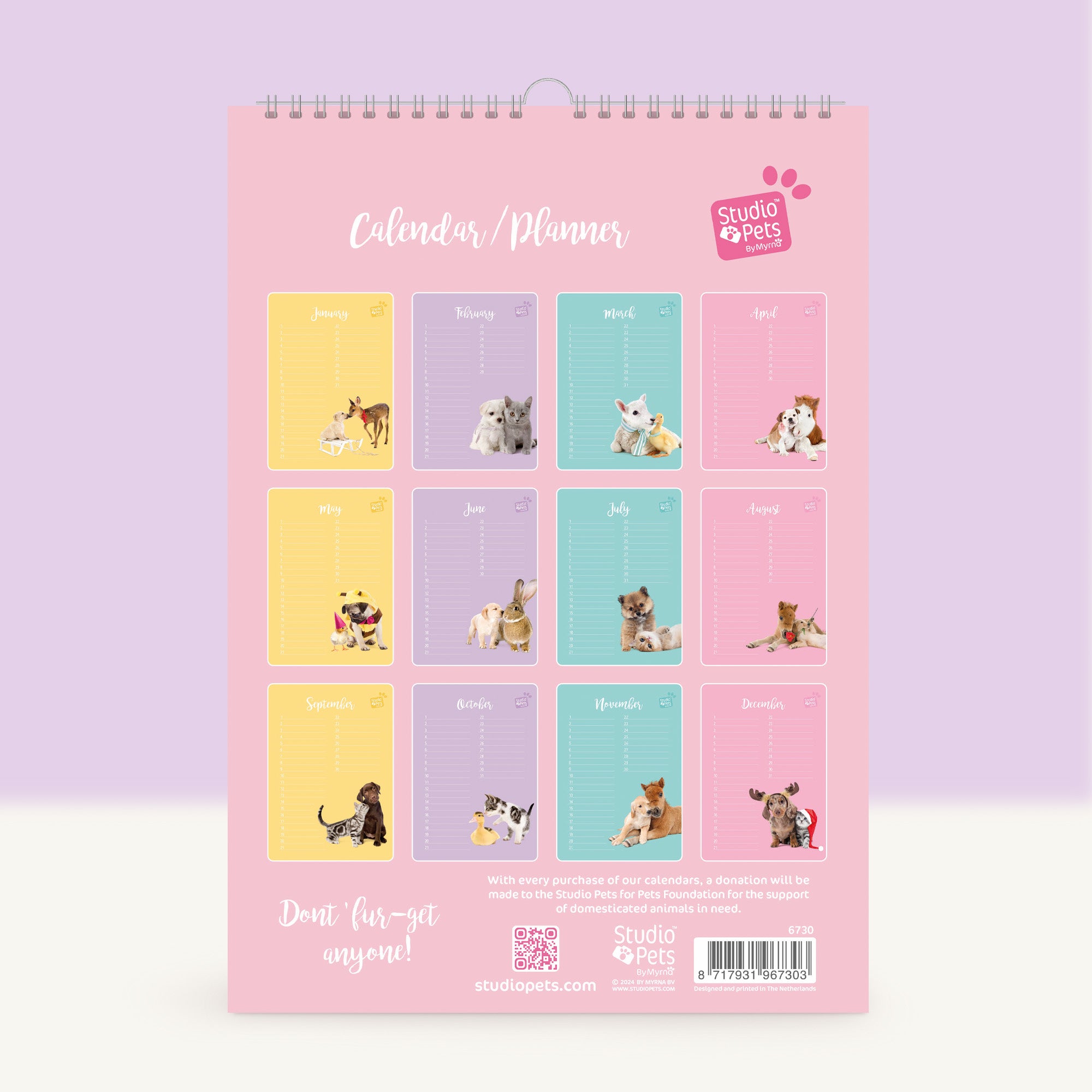 Verjaardagskalender Maandplanner - Baby Dieren Vriendjes Editie