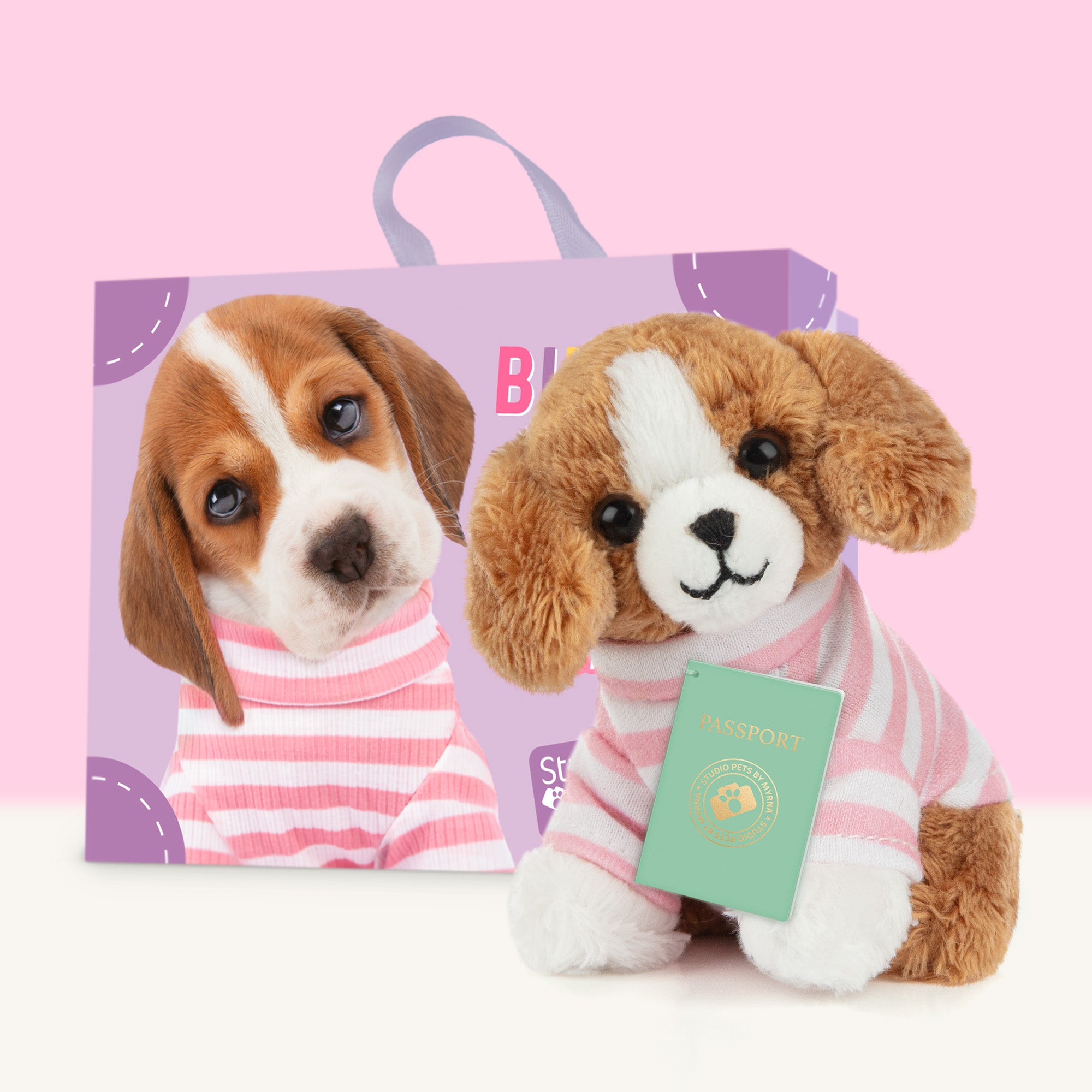 Mini Knuffelhond Billie met Koffertje - Jouw Schattige Beagle Pup voor Onderweg!