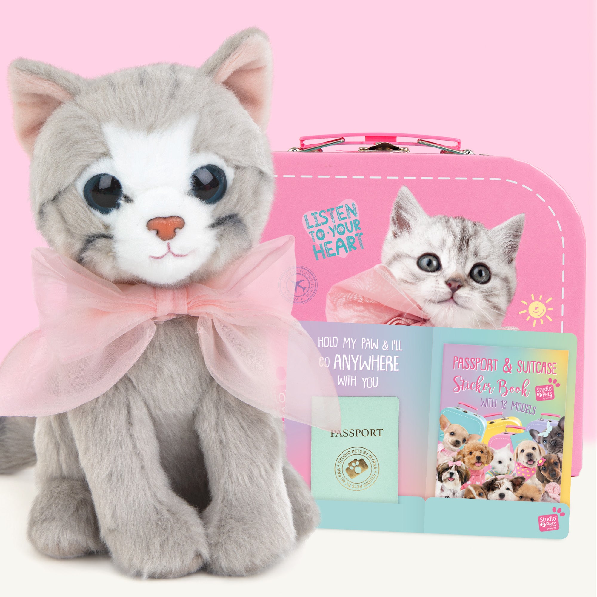 Pluche Britse Korthaar 16cm - Set met koffertje