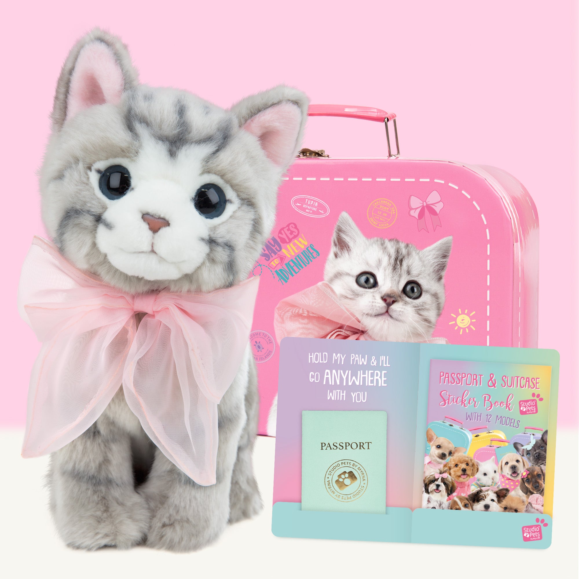 Pluche Britse Korthaar 23cm  - Set met koffertje