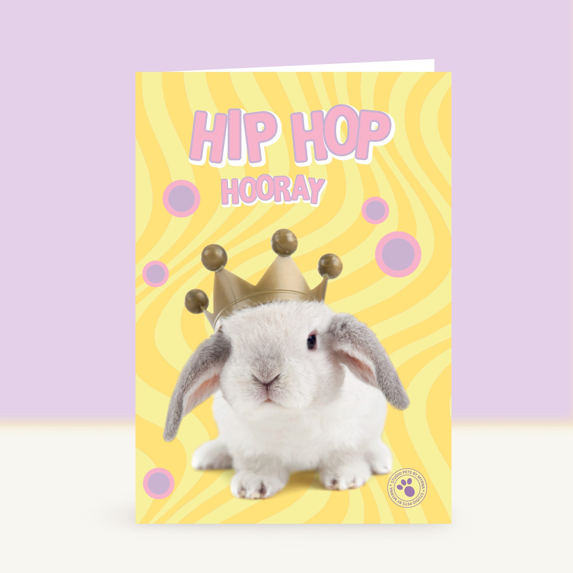 Wenskaart “Hip Hop Hooray” met Hangoor Dwergkonijntje