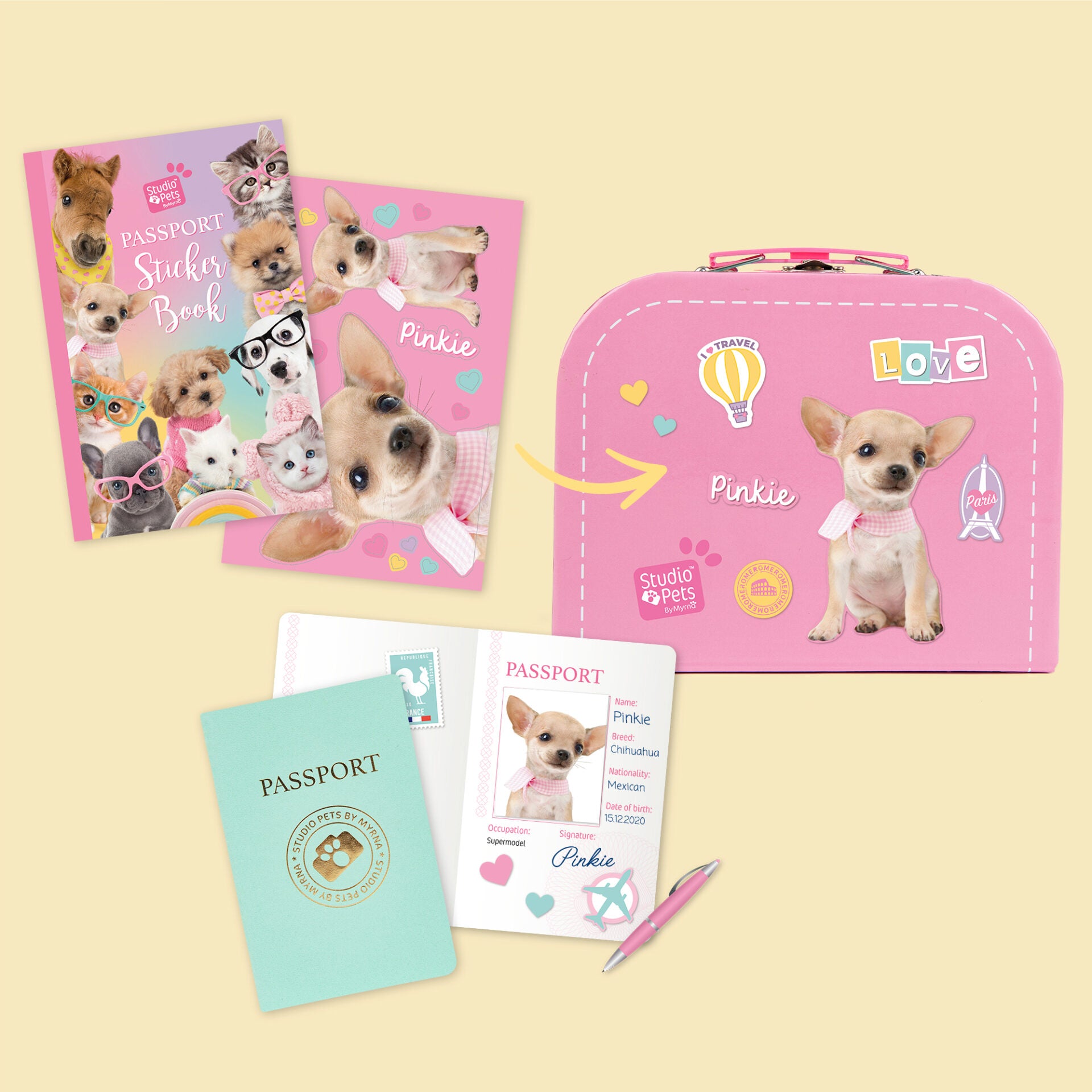 Pluche Knuffelhond met Naam Chihuahua 16cm - Set met koffertje