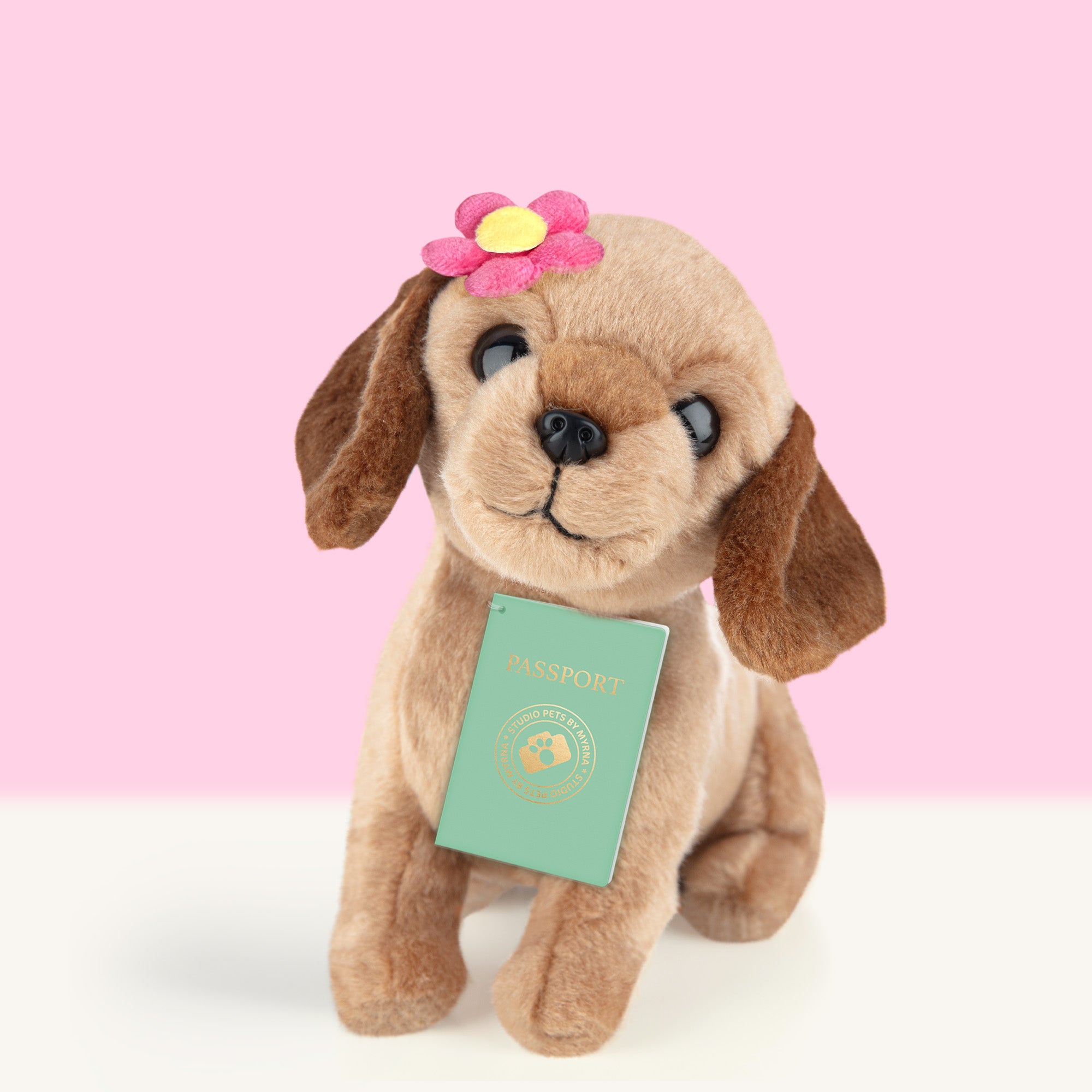 Pluche knuffelhond Teckel 16cm - Set met koffertje