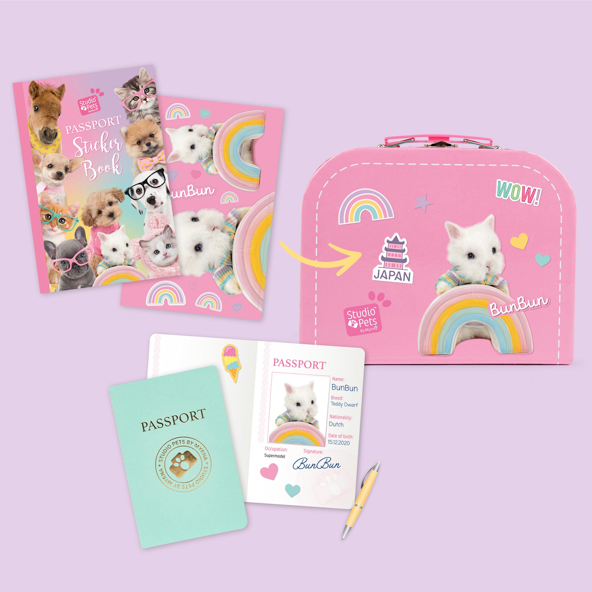 Pluche Dwerg knuffelkonijn 16cm - Set met koffertje