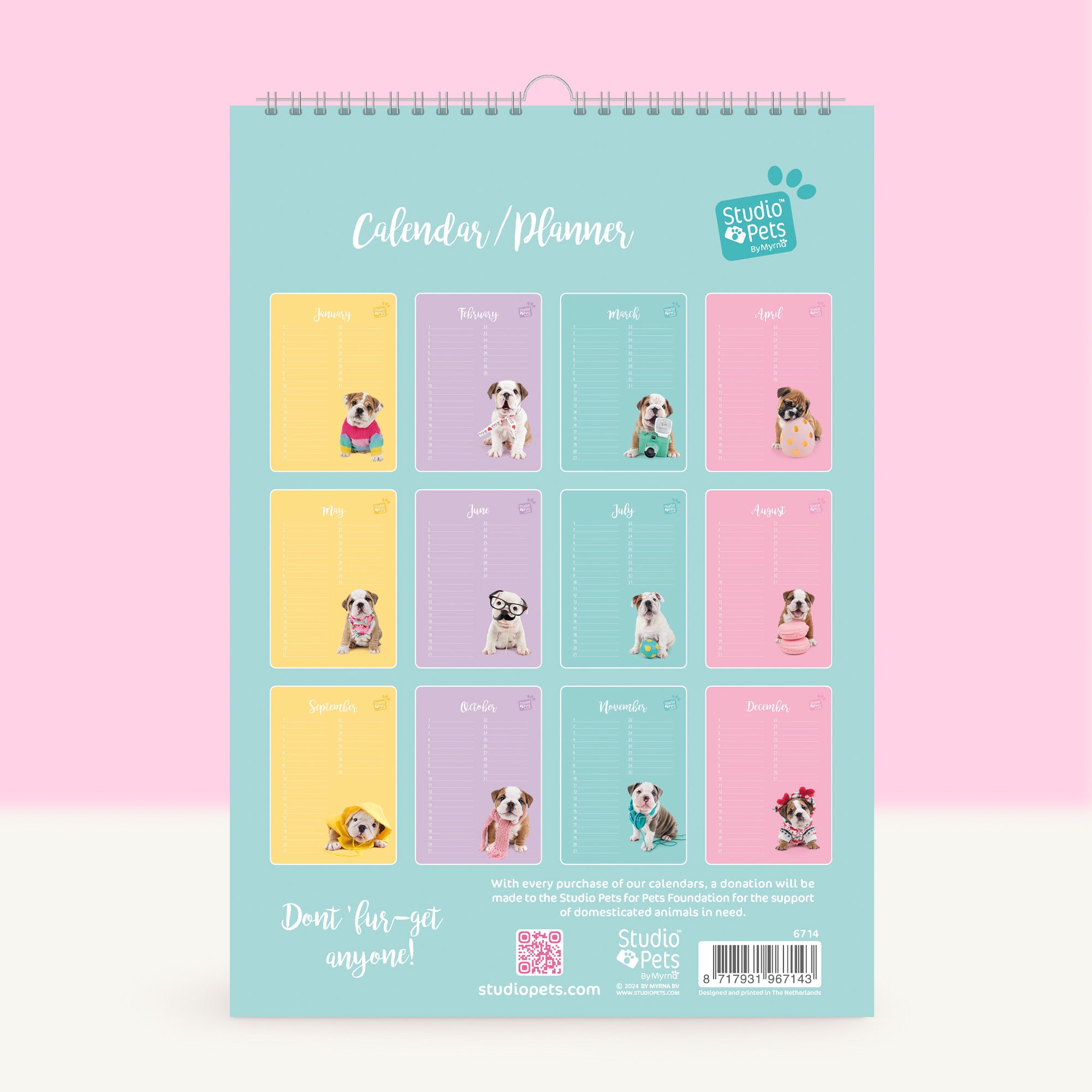 Verjaardagskalender Maandplanner - Engelse Bulldog Puppy Editie
