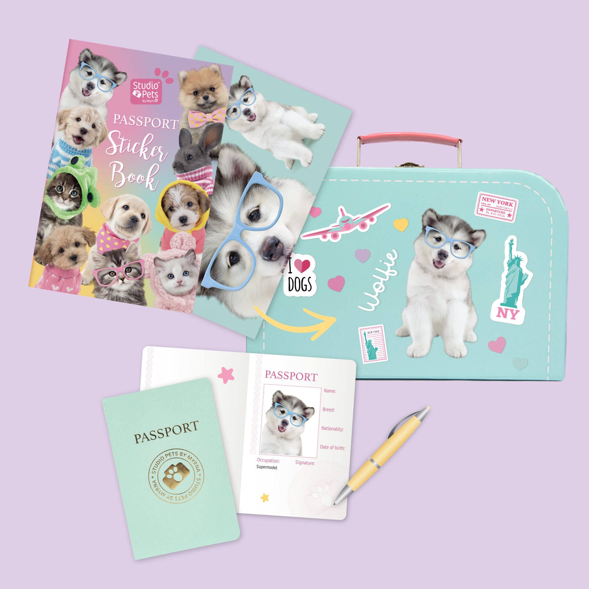 Pluche knuffelhond Alaska Malamute 23cm - Set met koffertje