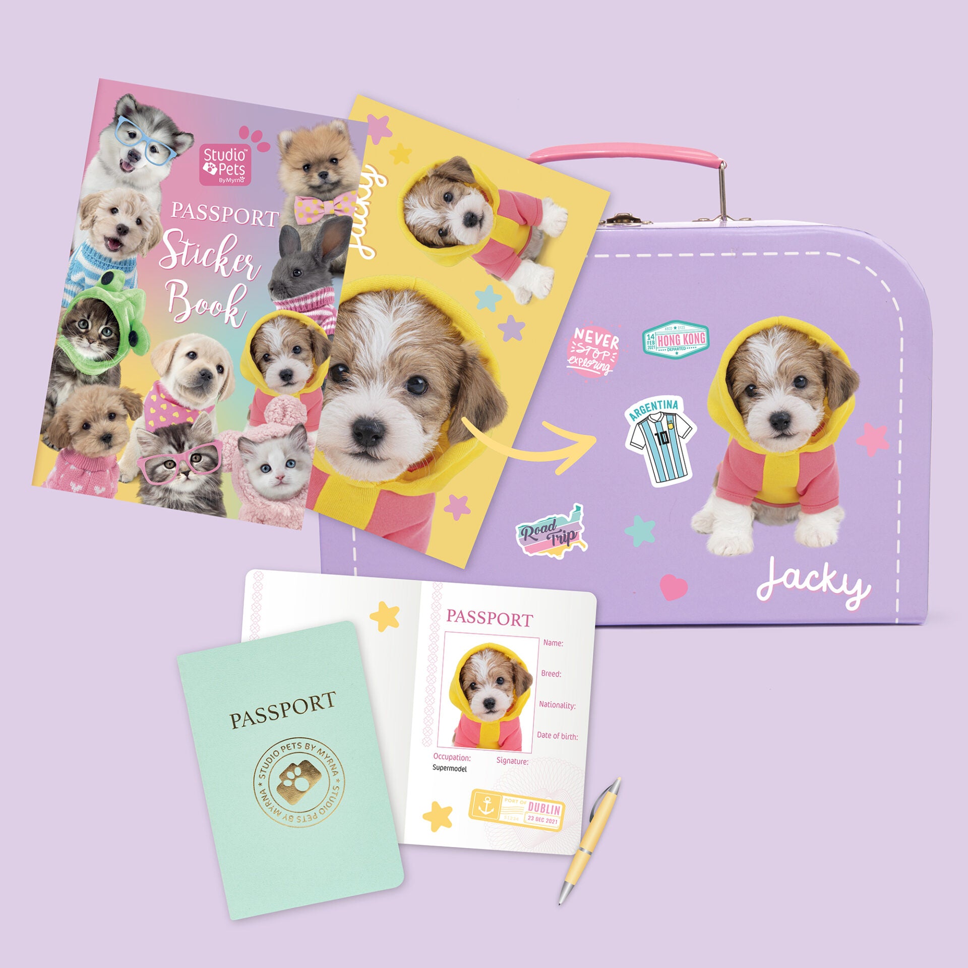 Pluche knuffelhond met Naam Jack Russell 23cm  - Set met koffertje