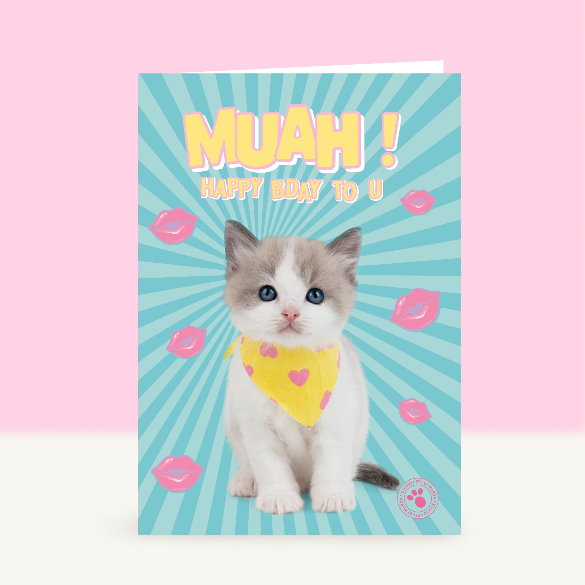 Verjaardagskaart “MUAH” met lief kitten