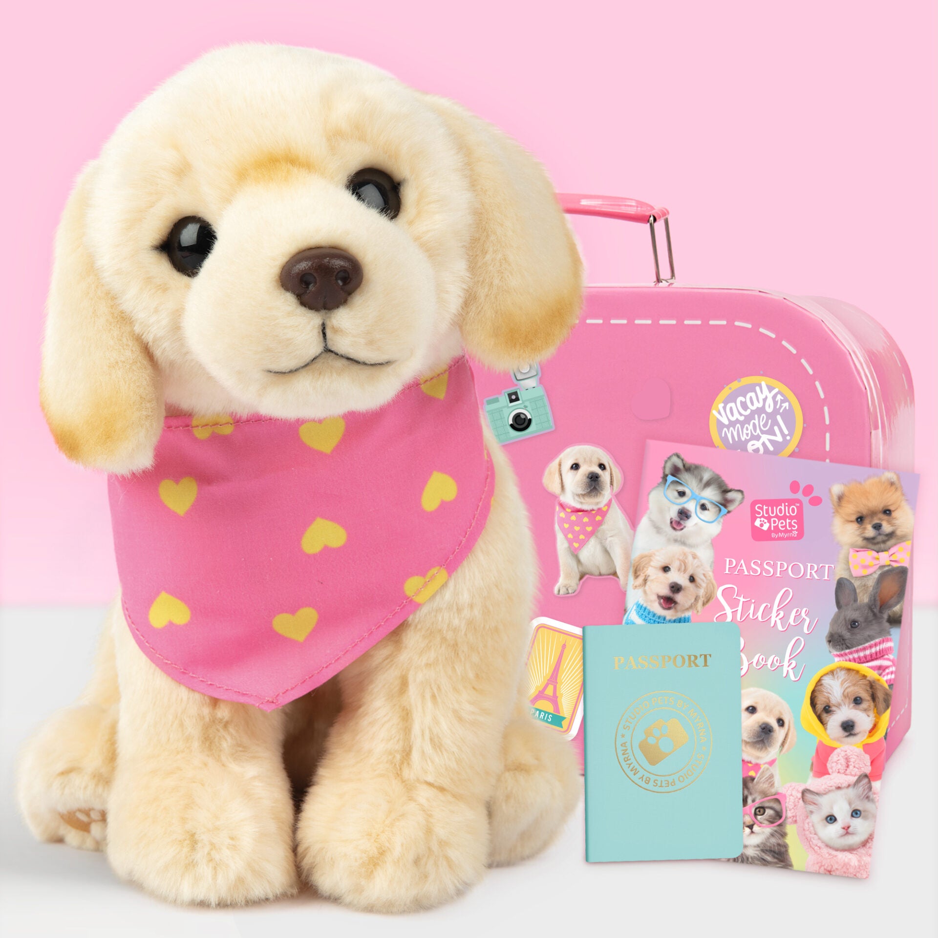 Pluche knuffelhond Blonde Labrador 23cm  - Set met koffertje