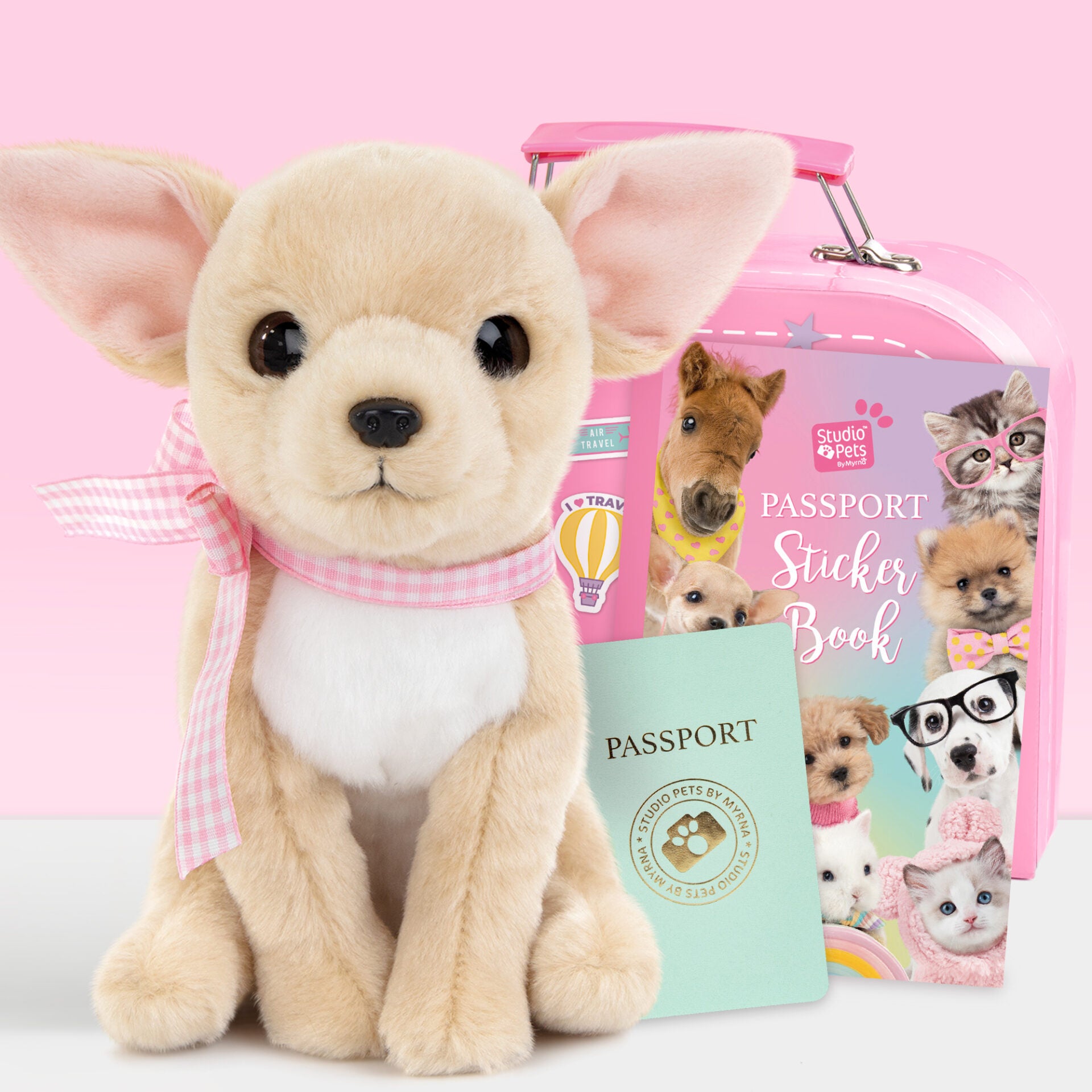 Pluche Knuffelhond Chihuahua 16cm - Set met koffertje