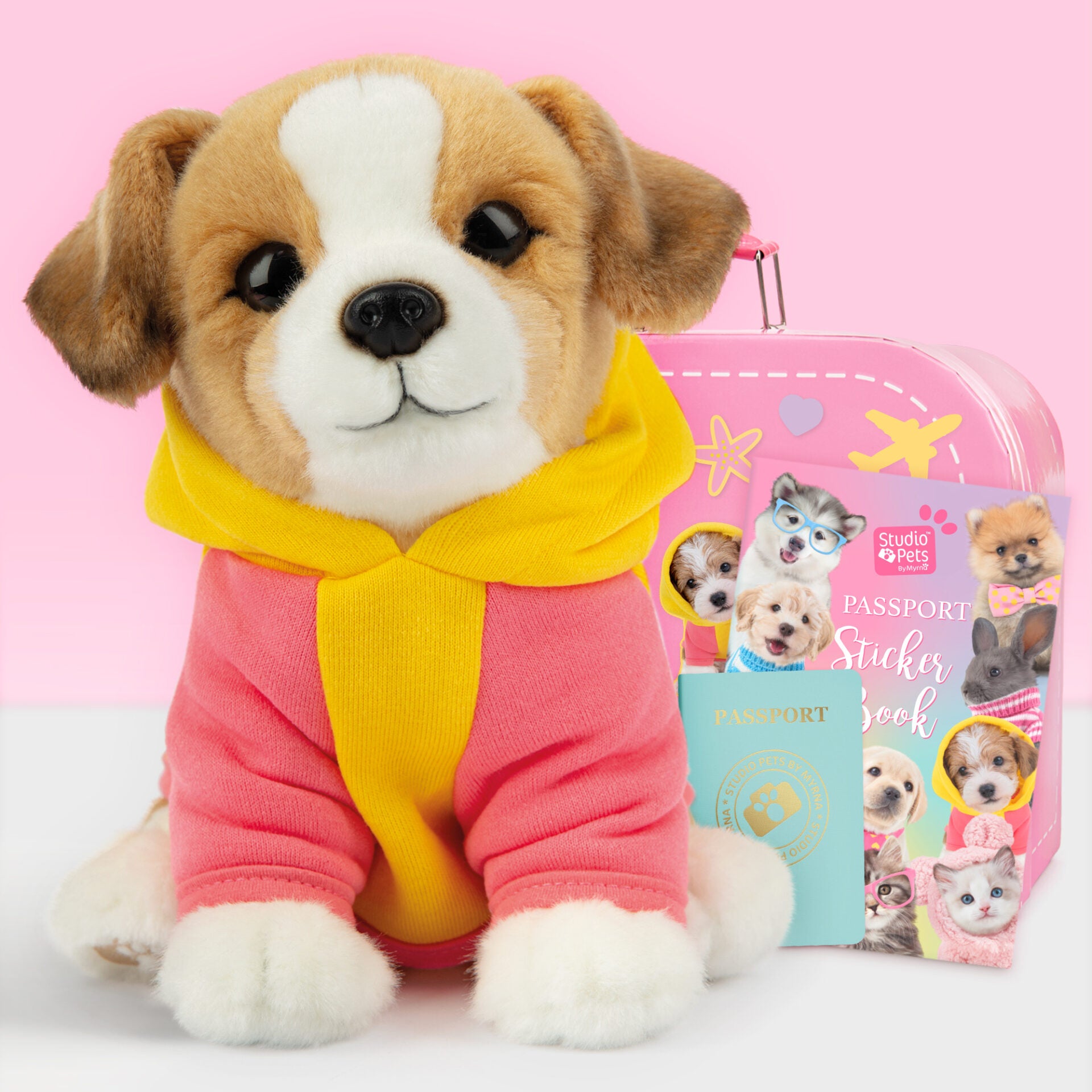 Pluche knuffelhond Jack Russell 23cm  - Set met koffertje
