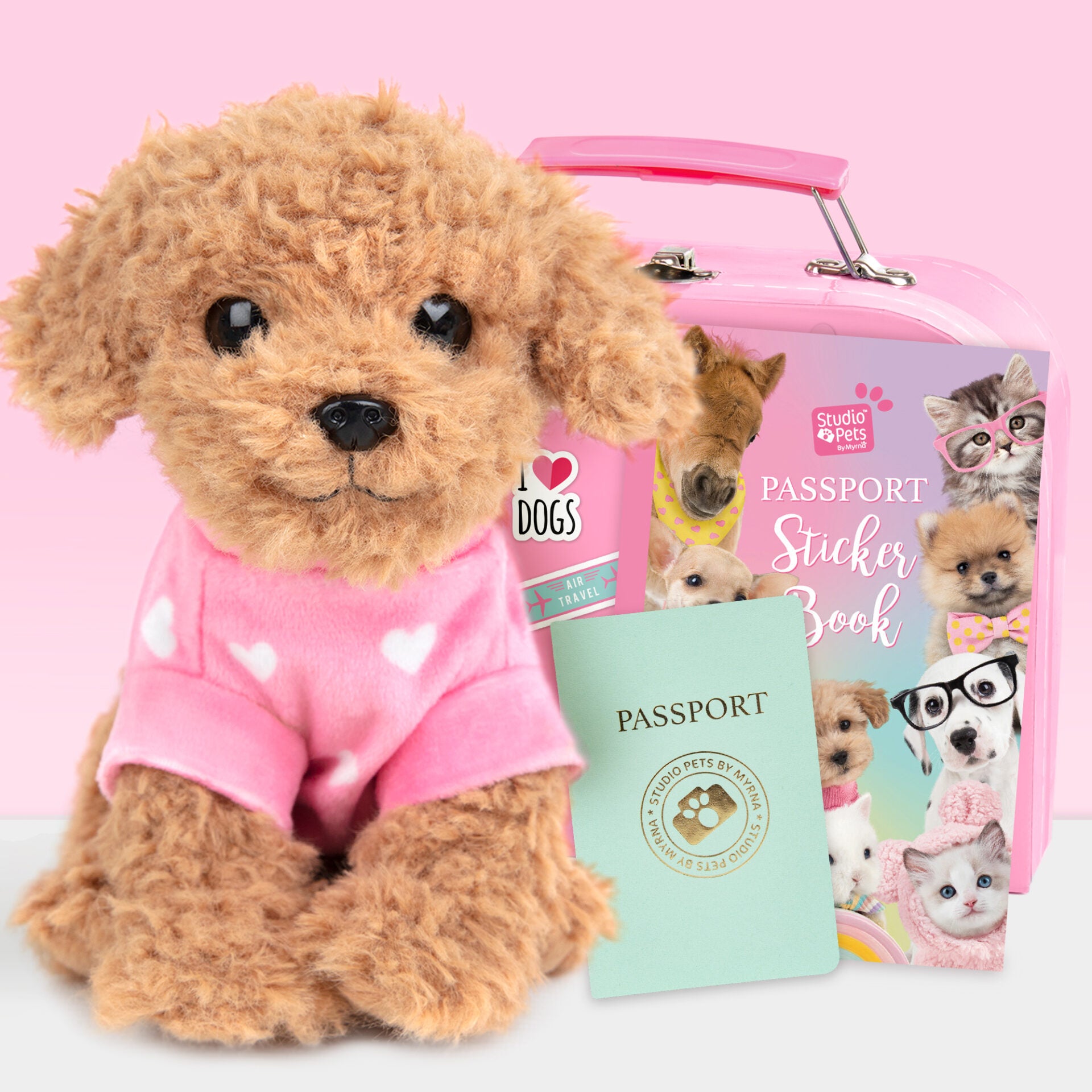 Pluche knuffelhond Toy Poedel 16cm - Set met koffertje