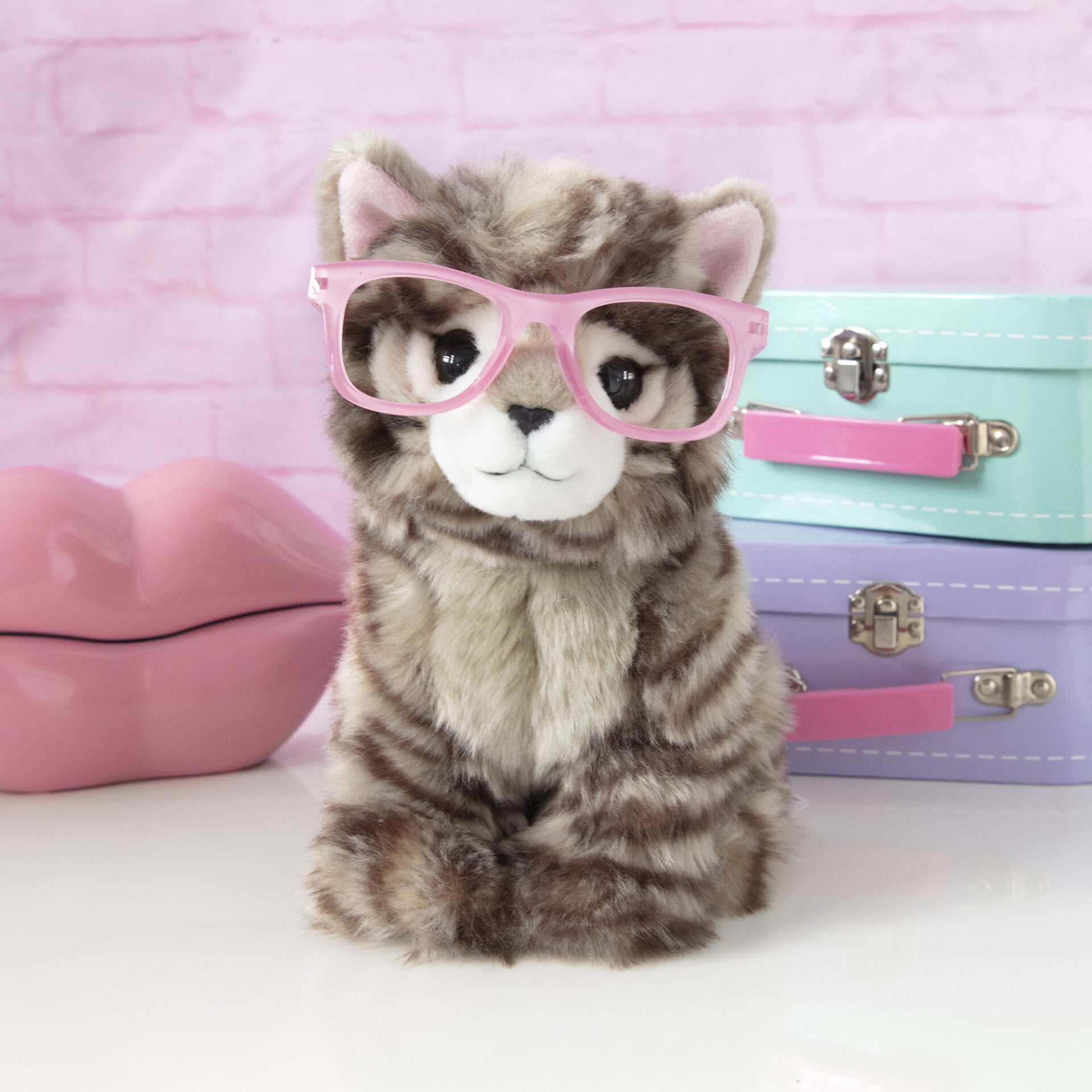 Pluche knuffelkat Britse Langhaar 23cm  - Set met koffertje