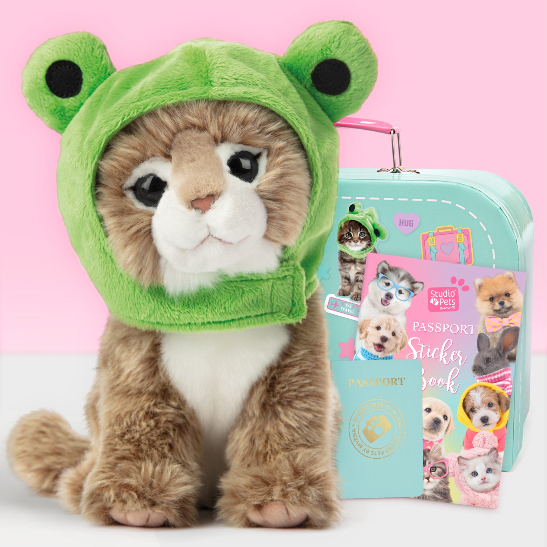 Pluche knuffelkat Main Coon 23cm  - Set met koffertje