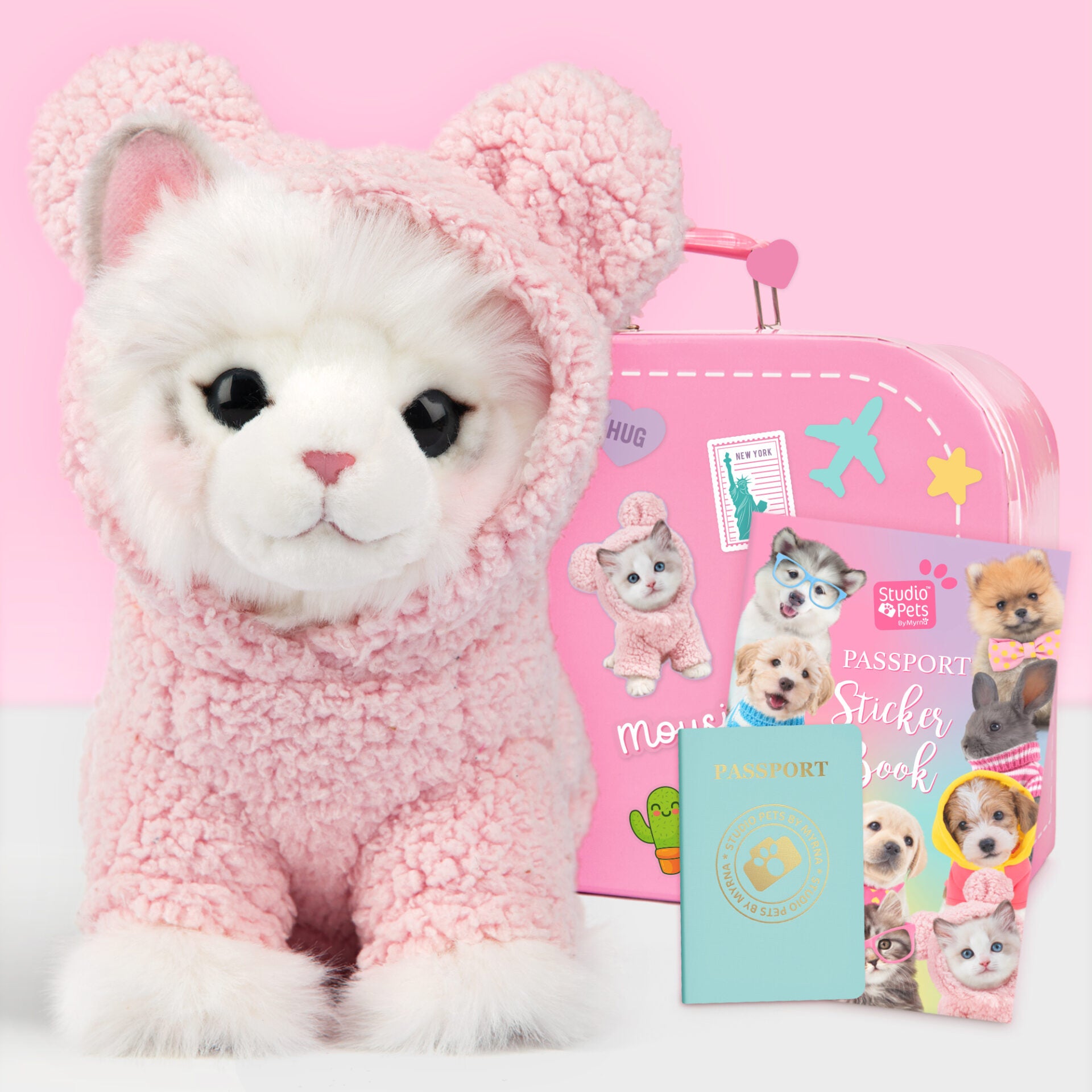 Pluche knuffelkat Ragdoll 23cm - Set met koffertje