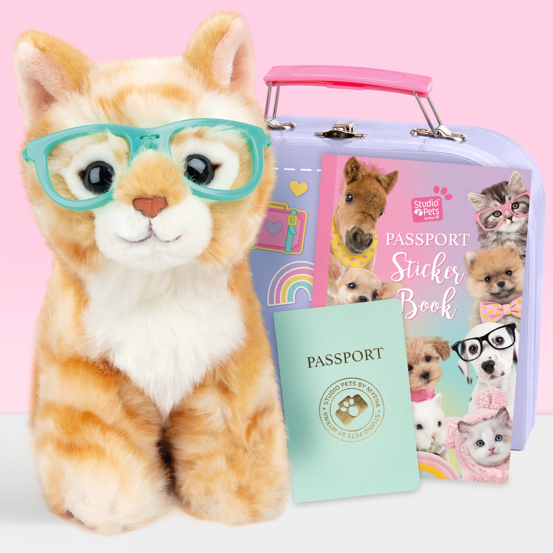 Pluche knuffelkat Rode Kater 16cm - Set met koffertje
