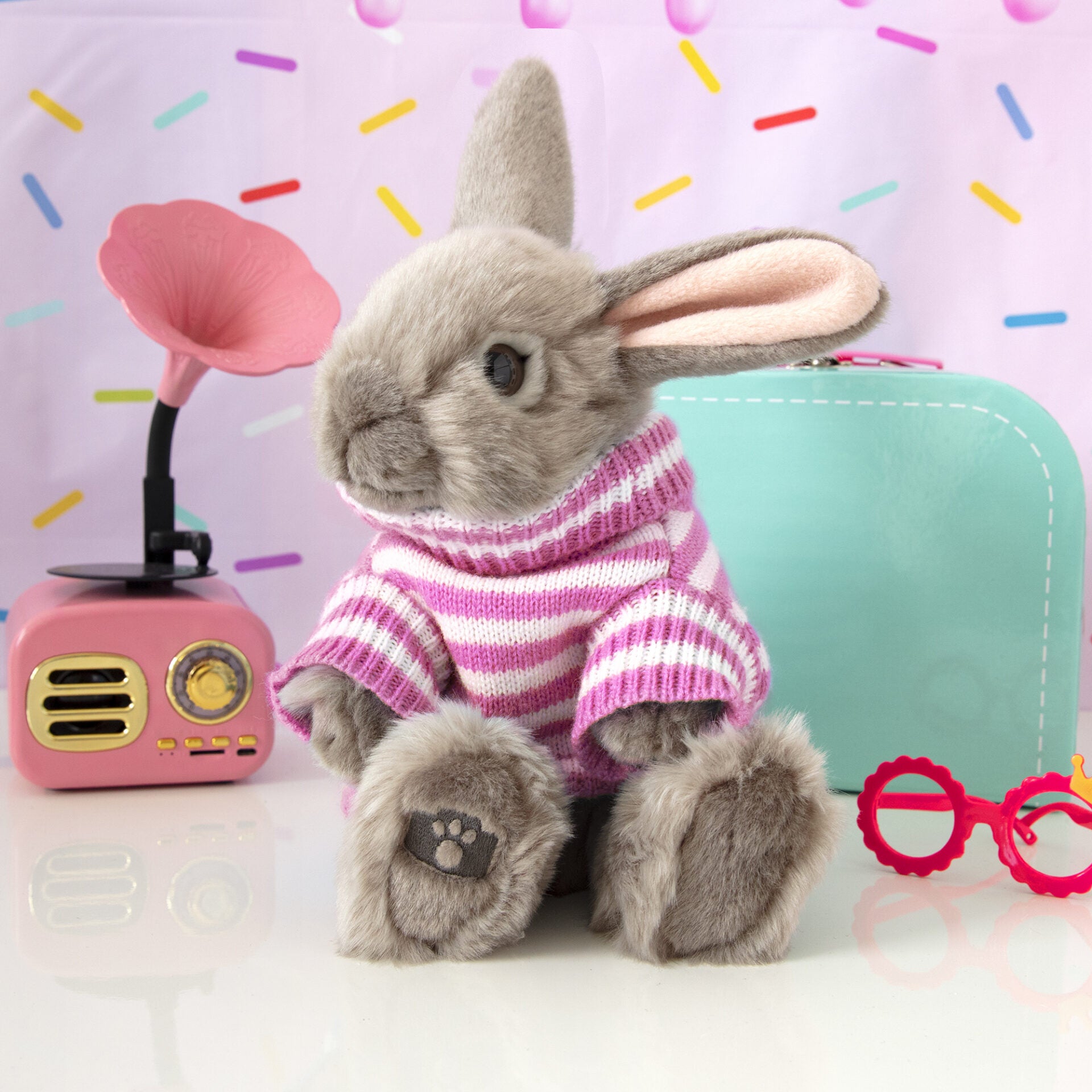 Pluche Hangoor Dwerg knuffelkonijn 23cm  - Set met koffertje