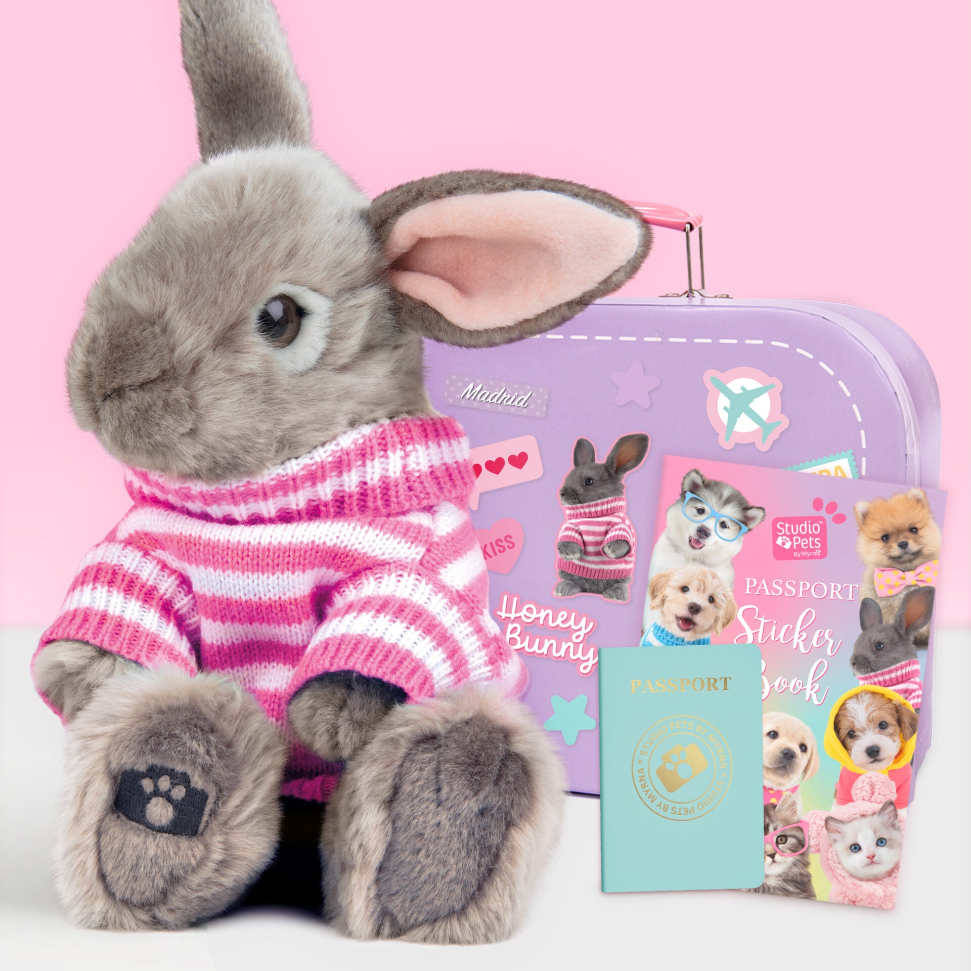 Pluche Hangoor Dwerg knuffelkonijn 23cm  - Set met koffertje