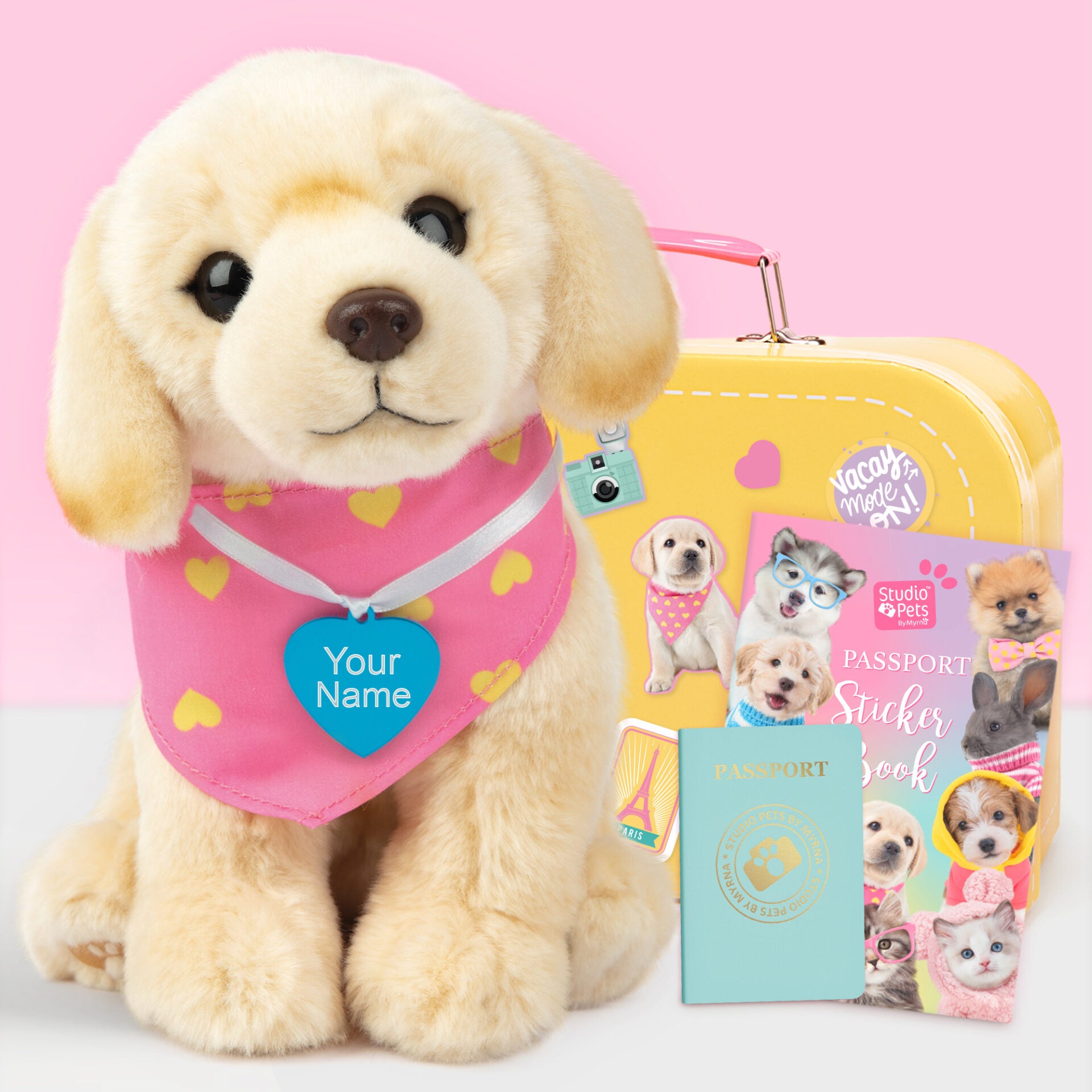 Pluche knuffelhond met Naam Blonde Labrador 23cm  - Set met koffertje