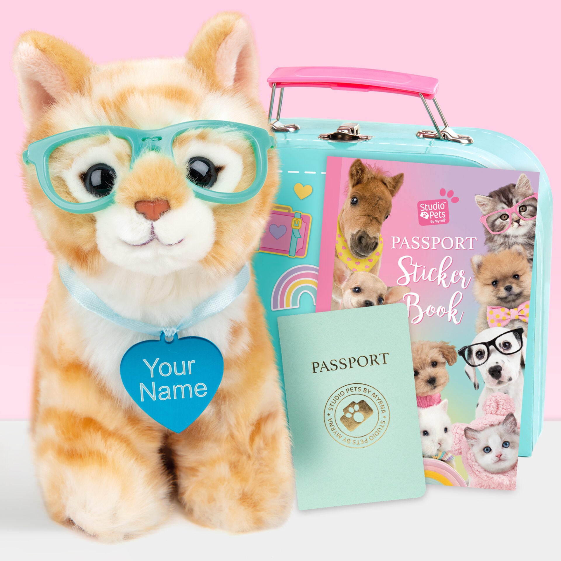 Pluche knuffelkat met Naam Rode Kater 16cm - Set met koffertje