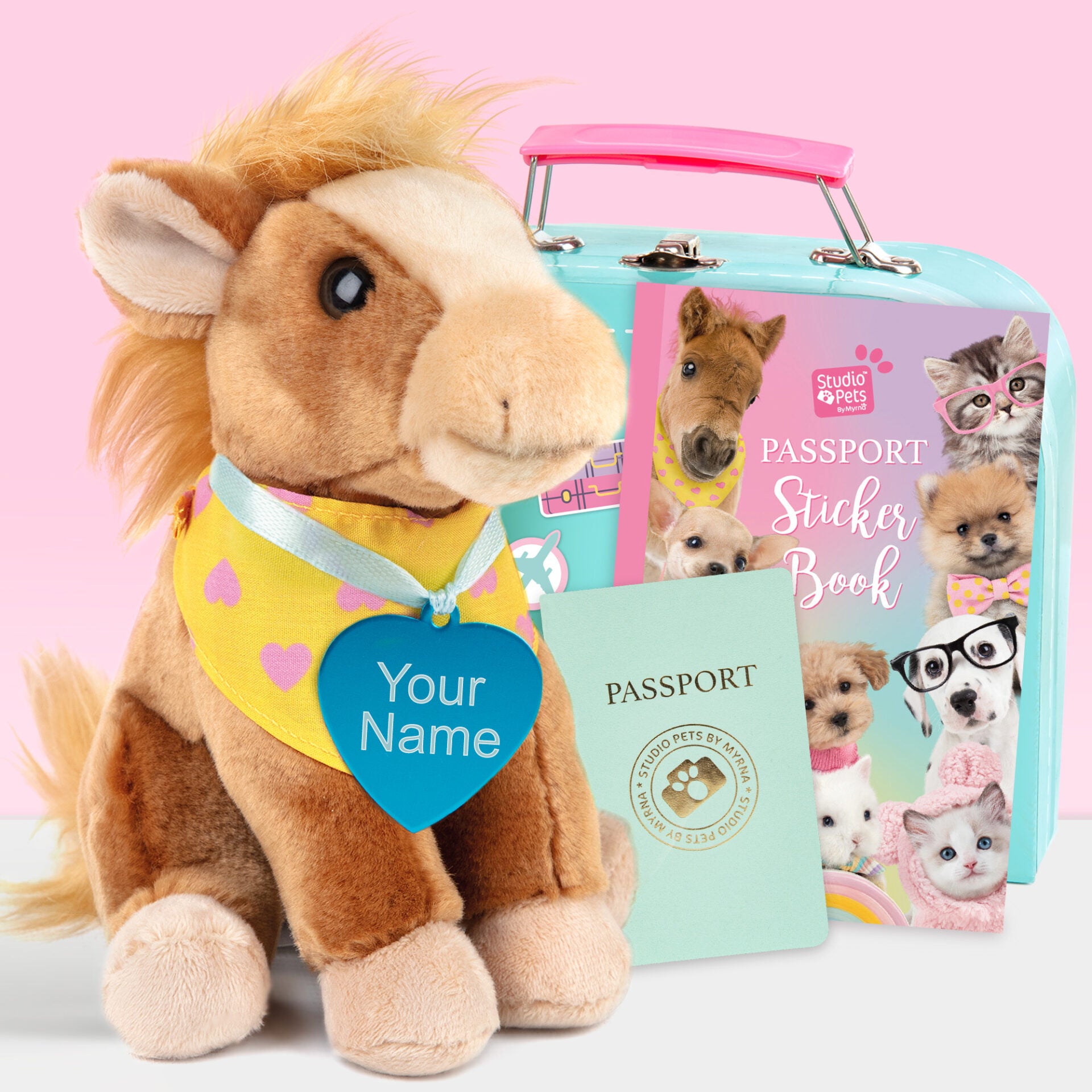 Pluche knuffelpaard met Naam Shetlander 16cm - Set met koffertje