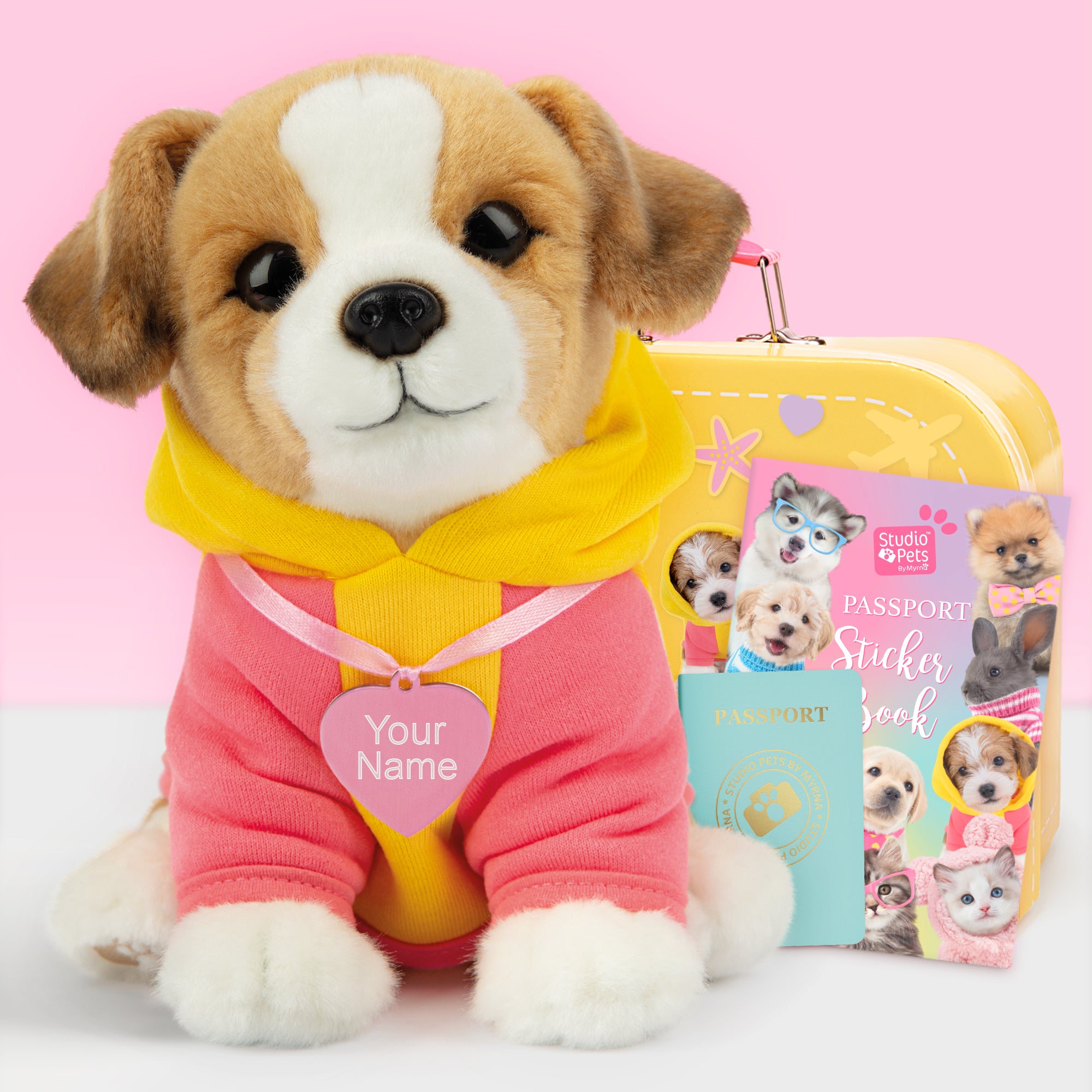 Pluche knuffelhond met Naam Jack Russell 23cm  - Set met koffertje