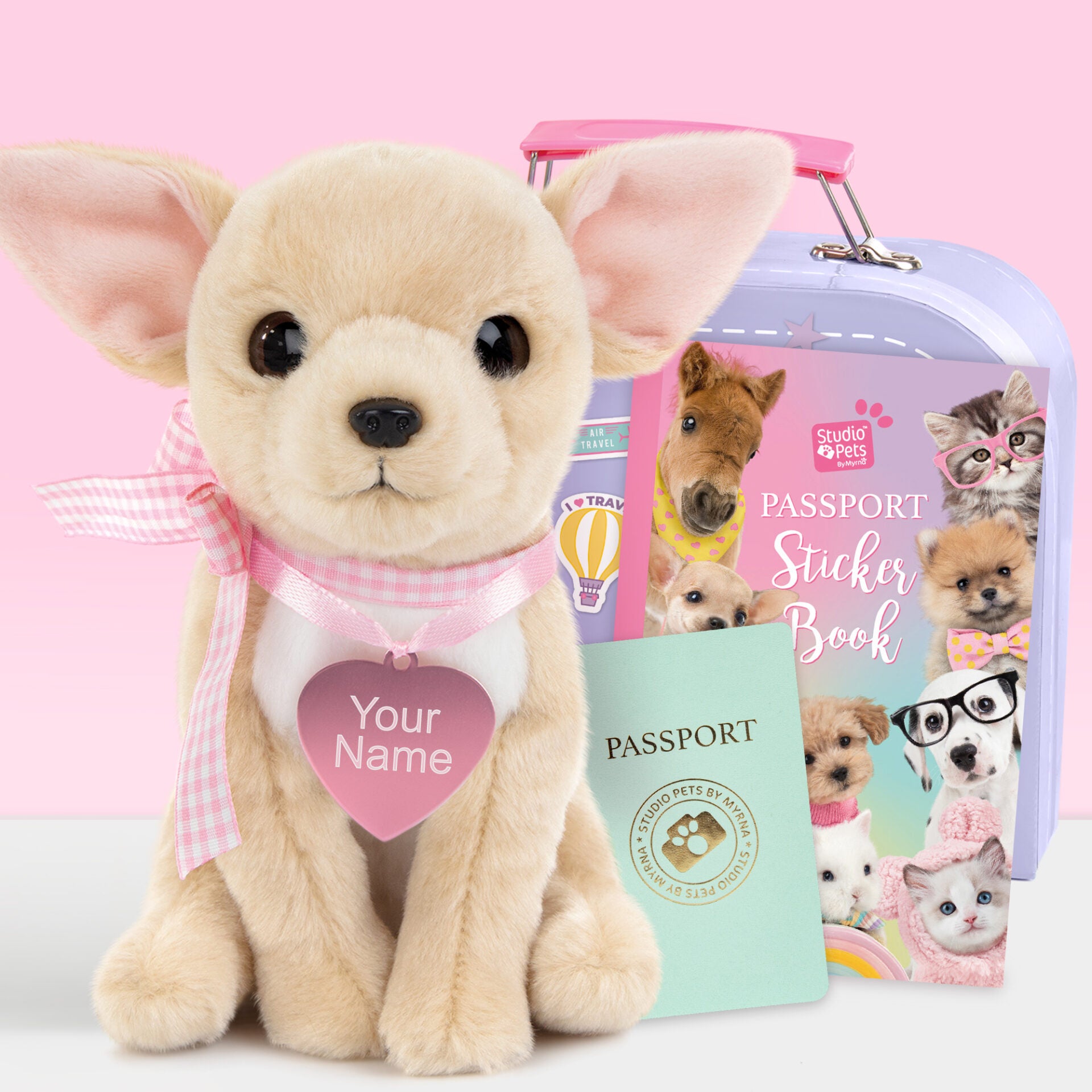 Pluche Knuffelhond met Naam Chihuahua 16cm - Set met koffertje