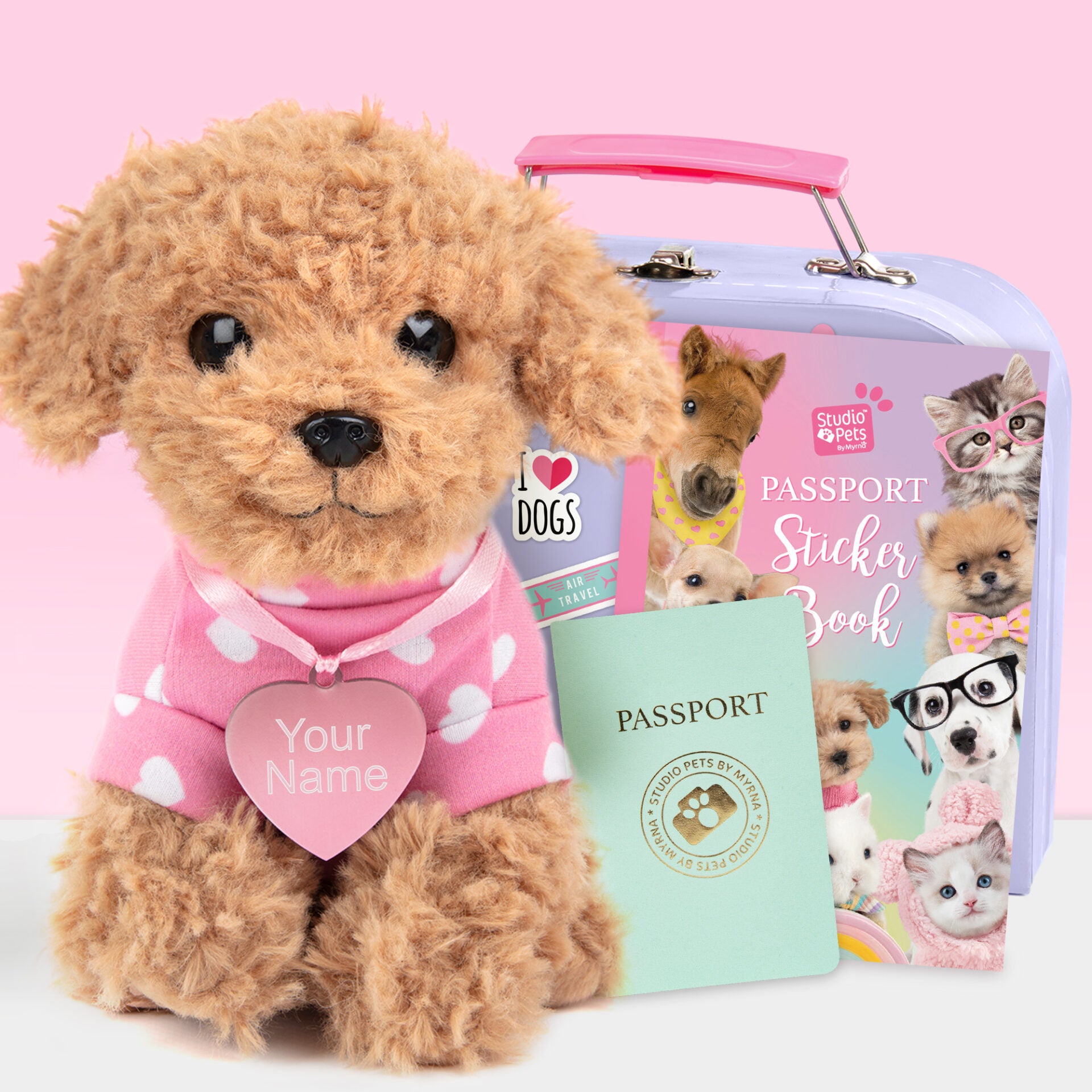 Pluche knuffelhond met Naam Toy Poedel 16cm - Set met koffertje