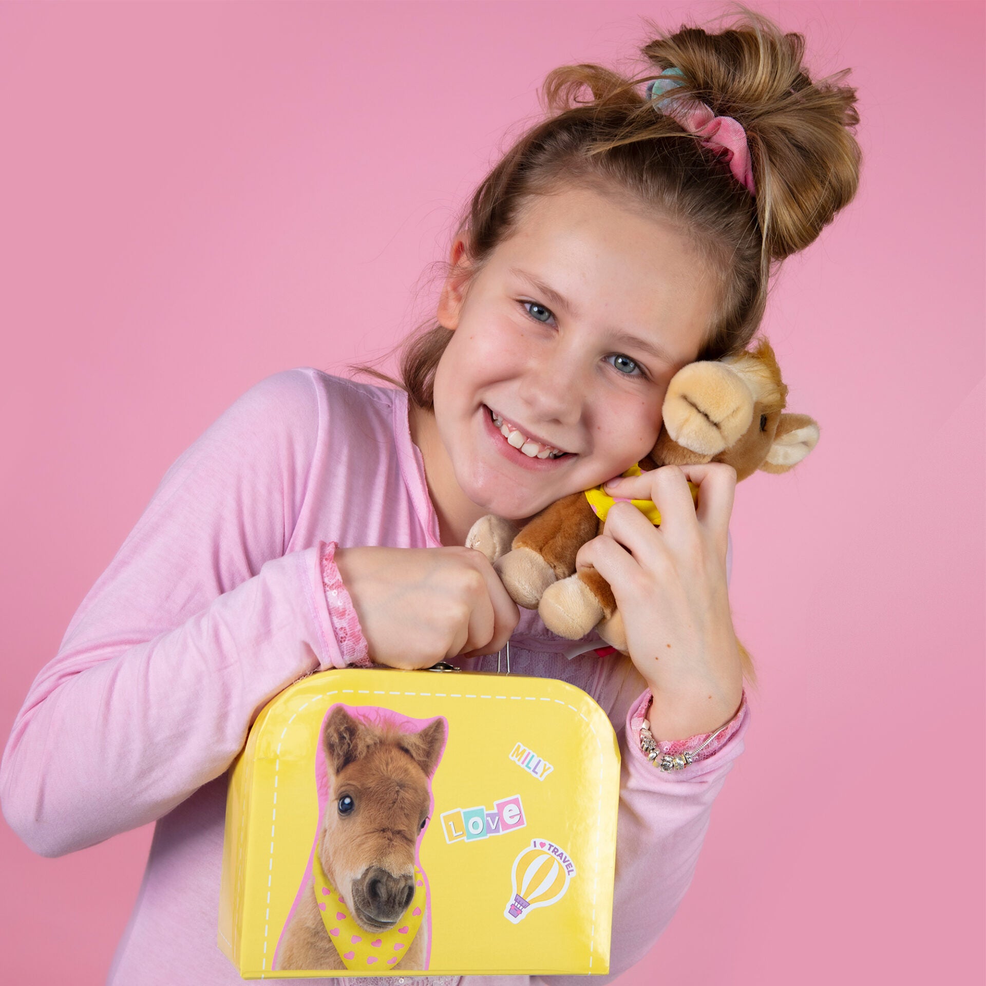 Pluche knuffelpaard Shetlander 16cm - Set met koffertje