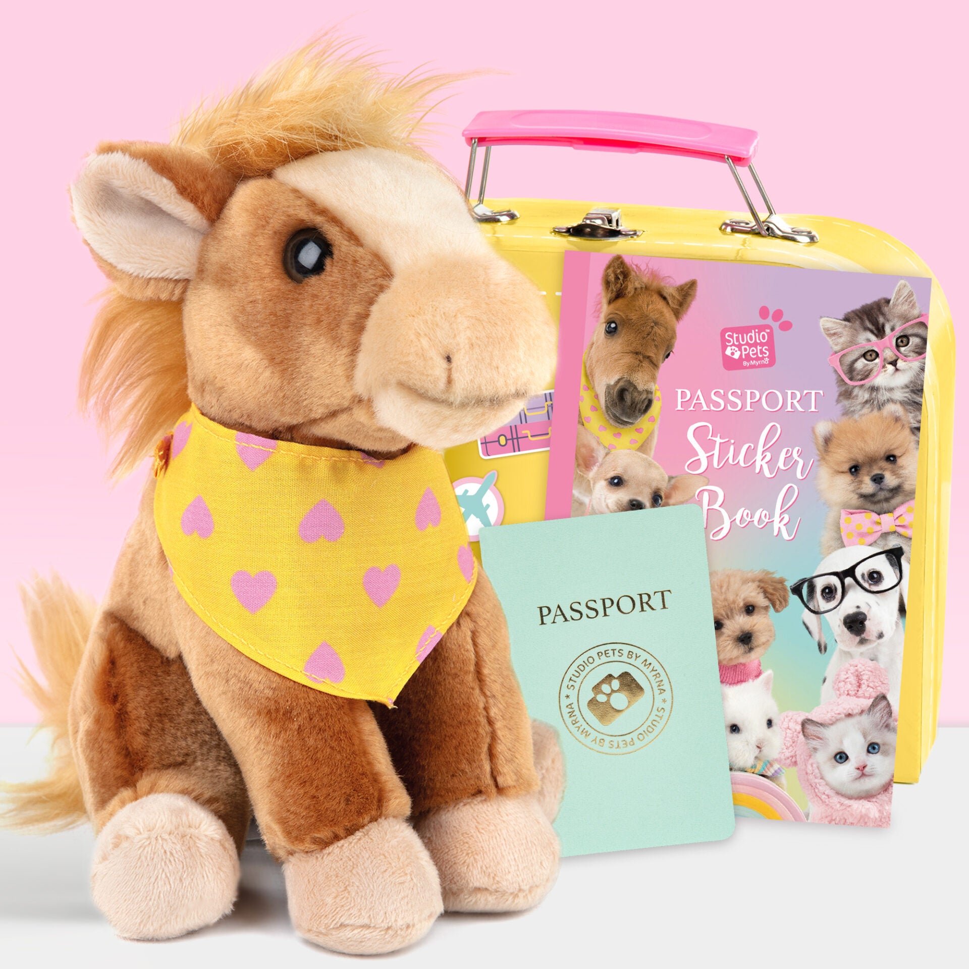 Pluche knuffelpaard Shetlander 16cm - Set met koffertje