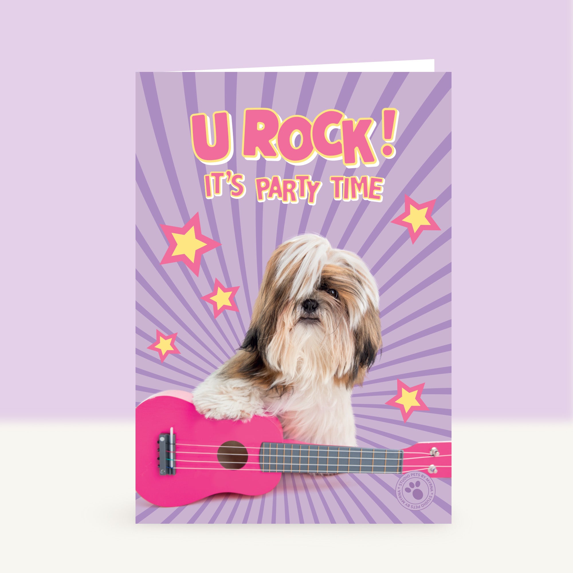 Verjaardagskaart “U Rock it’s Party Time” met de Shih Tzu puppy