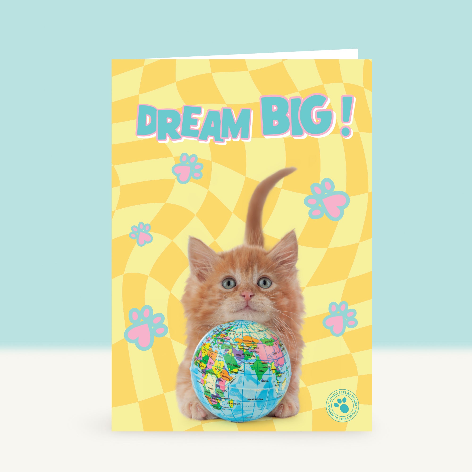 Wenskaart “Dream Big” met Tommy het rode kitten