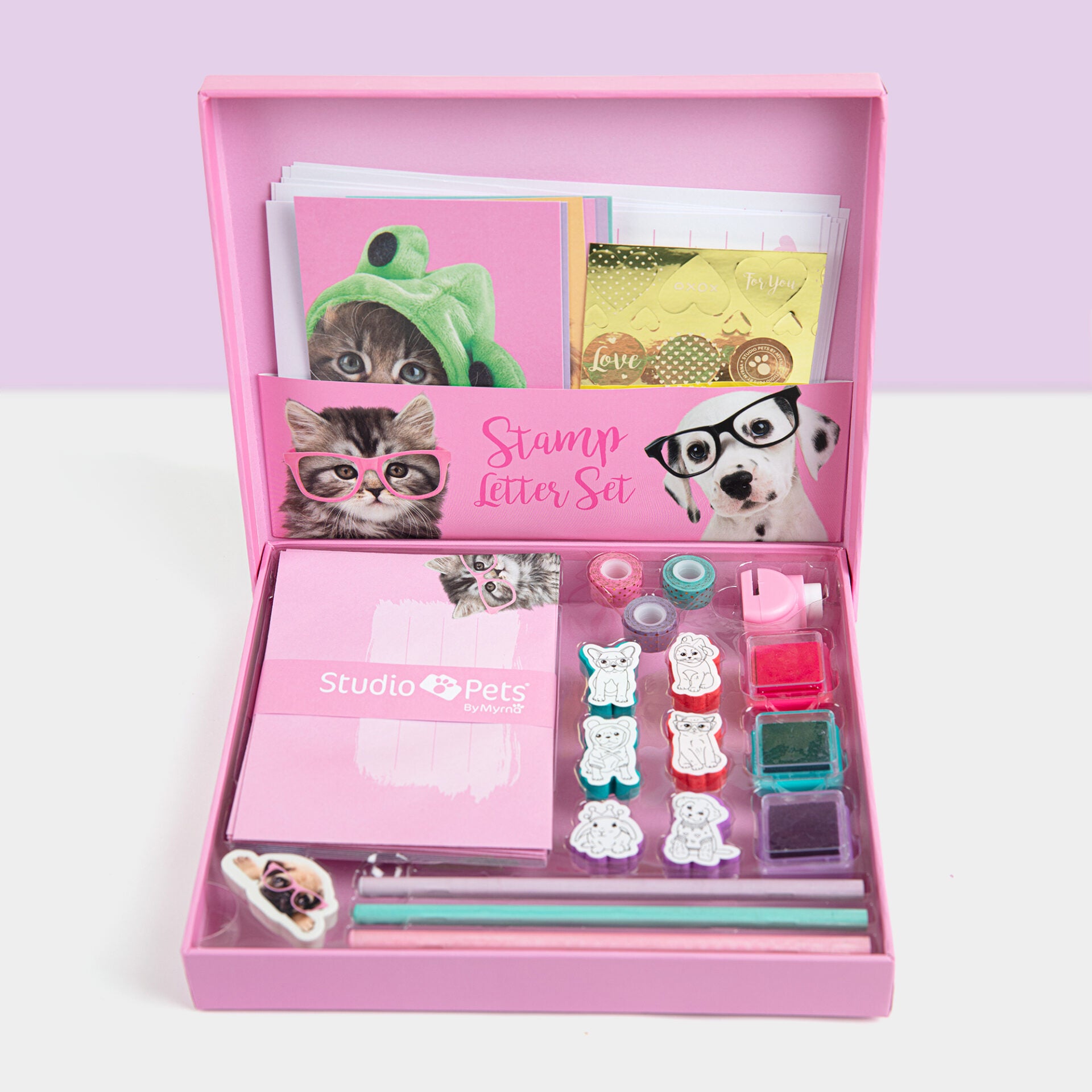 Stempelset met briefpapier en stickers - Paige & Spot