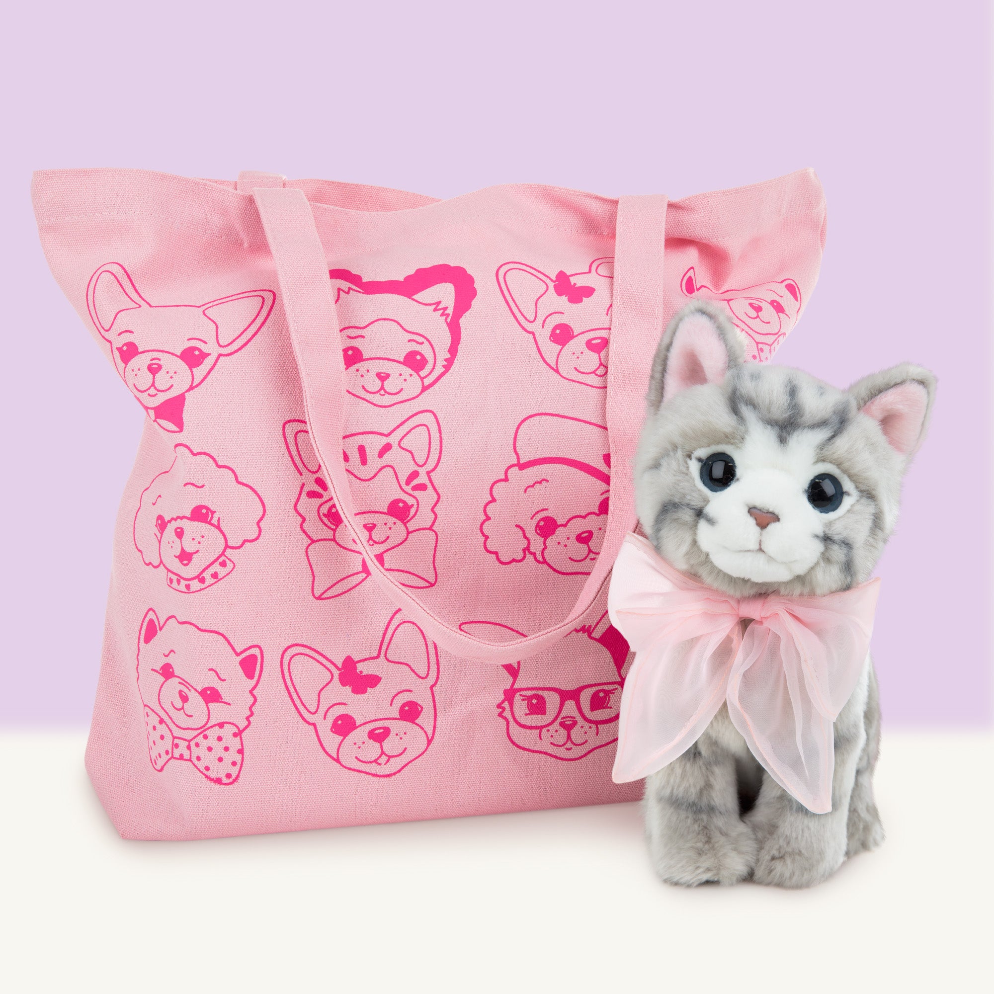 Canvas Tote Bag - Roze met illustraties