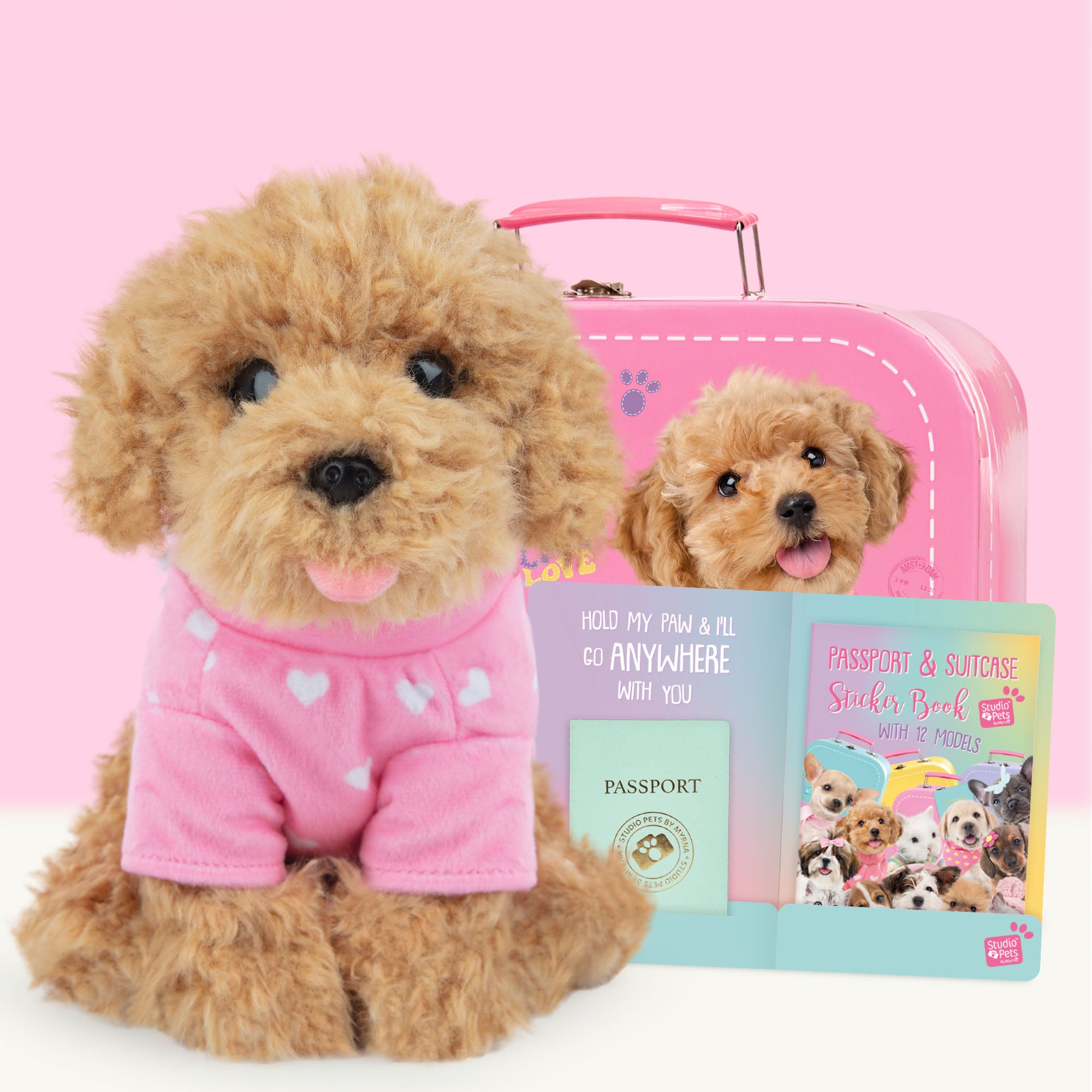 Pluche knuffelhond Toy Poedel 23cm  - Set met koffertje