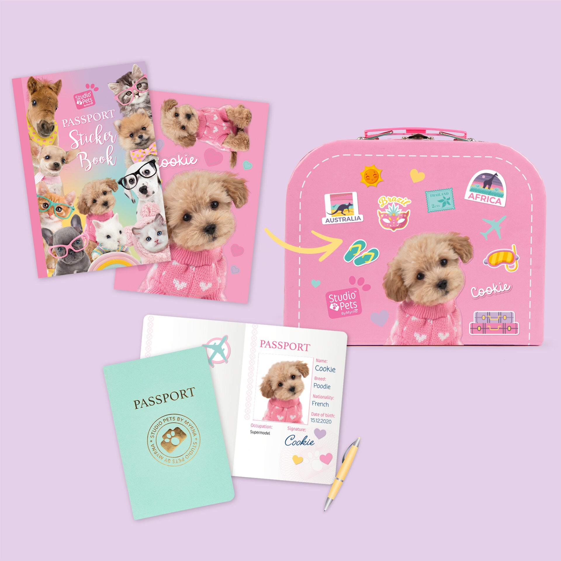 Pluche knuffelhond met Naam Toy Poedel 16cm - Set met koffertje