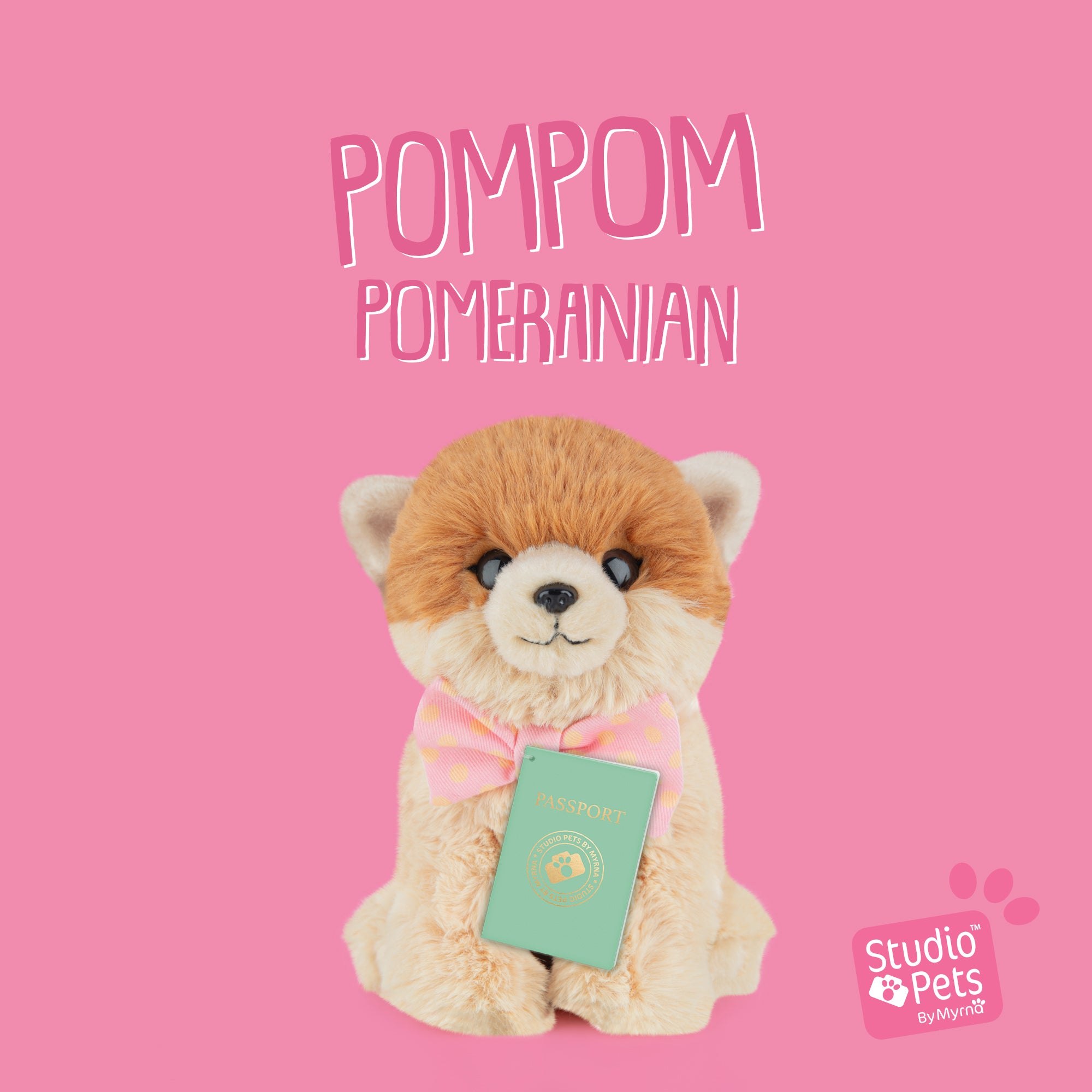 Pluche knuffelhond Pomeriaan 16cm - Set met koffertje