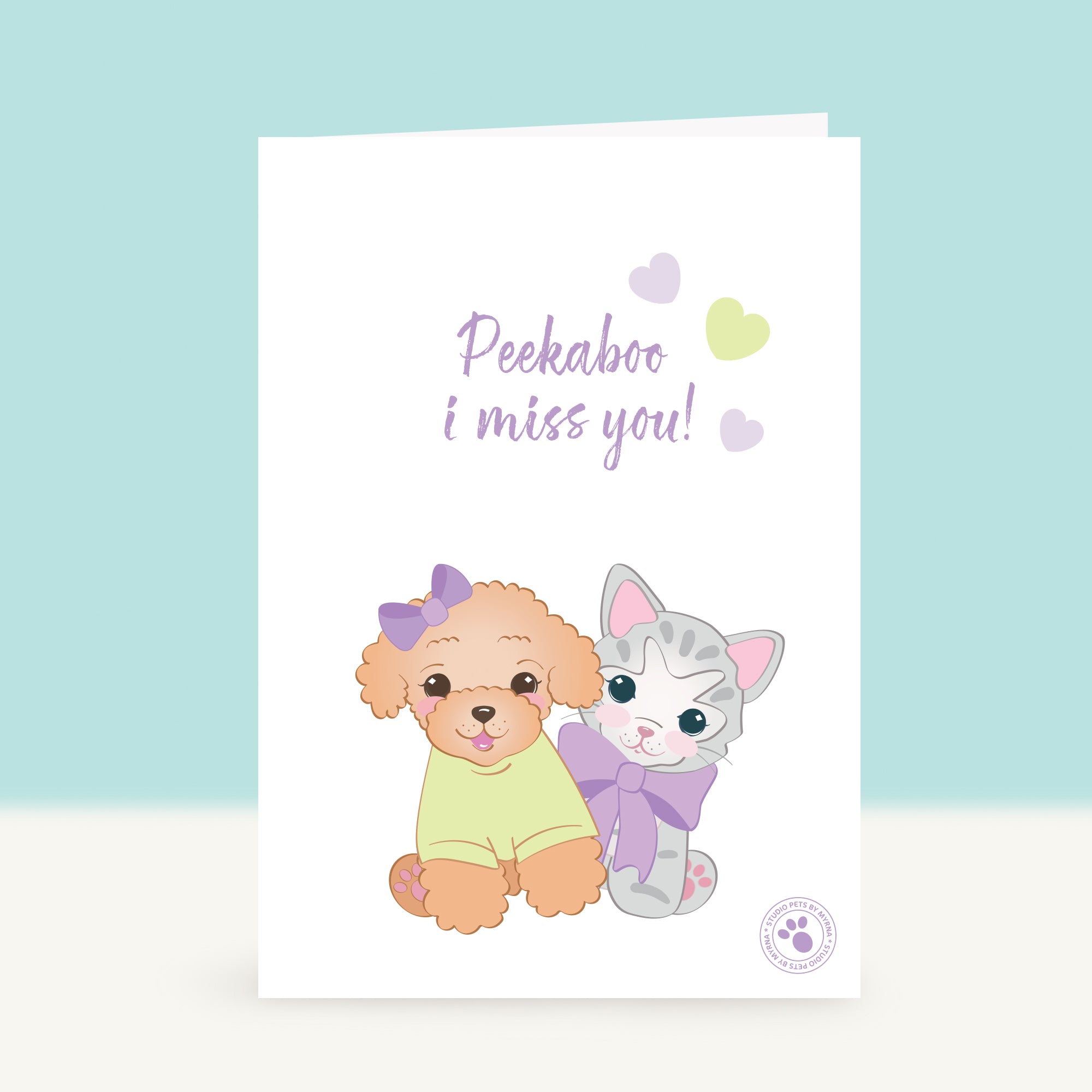 Puppy en Kitten Wenskaart - Peekaboo I miss you!