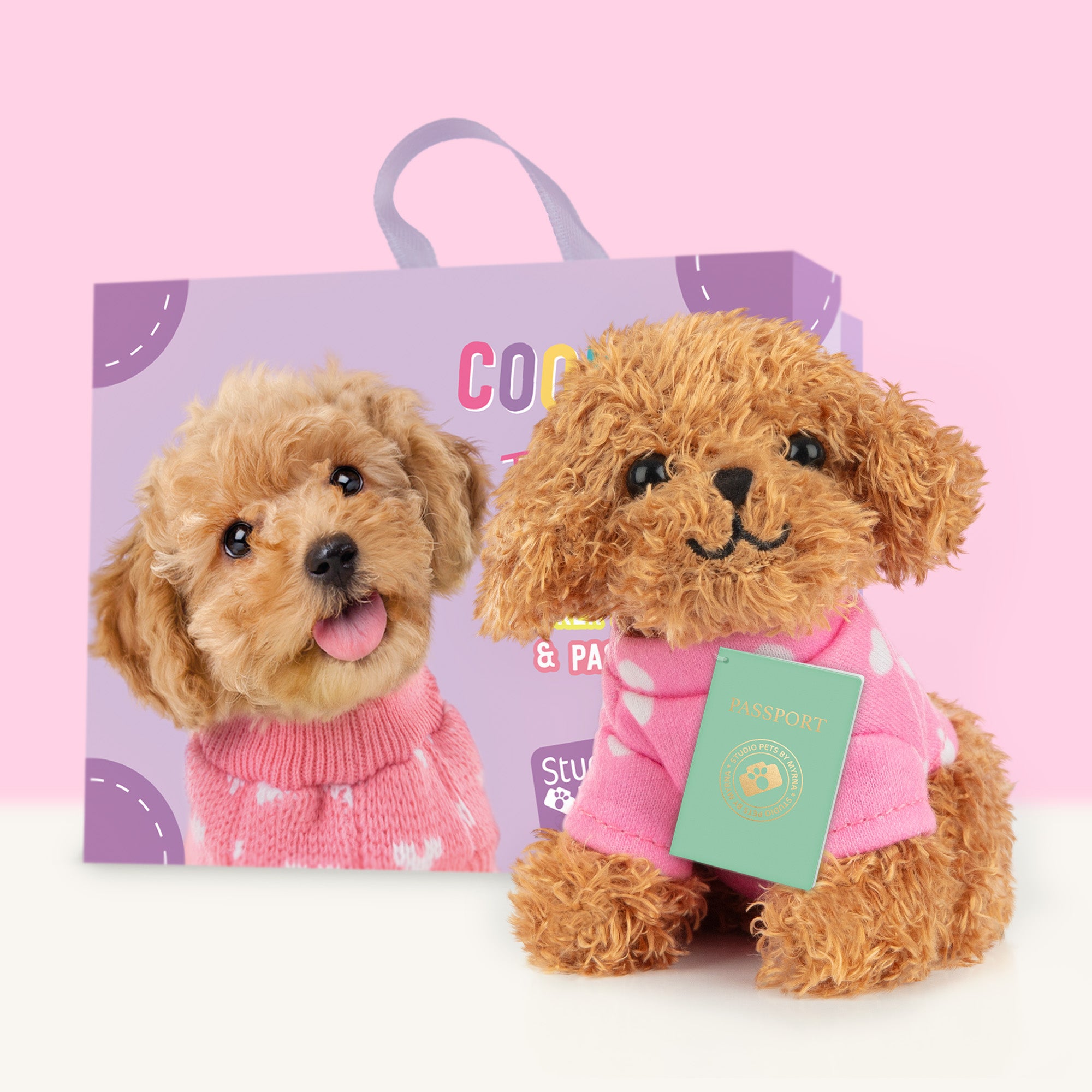 Mini Knuffel Toy Poedel Cookie met Koffer - Jouw Schattige Pluche Hondje!